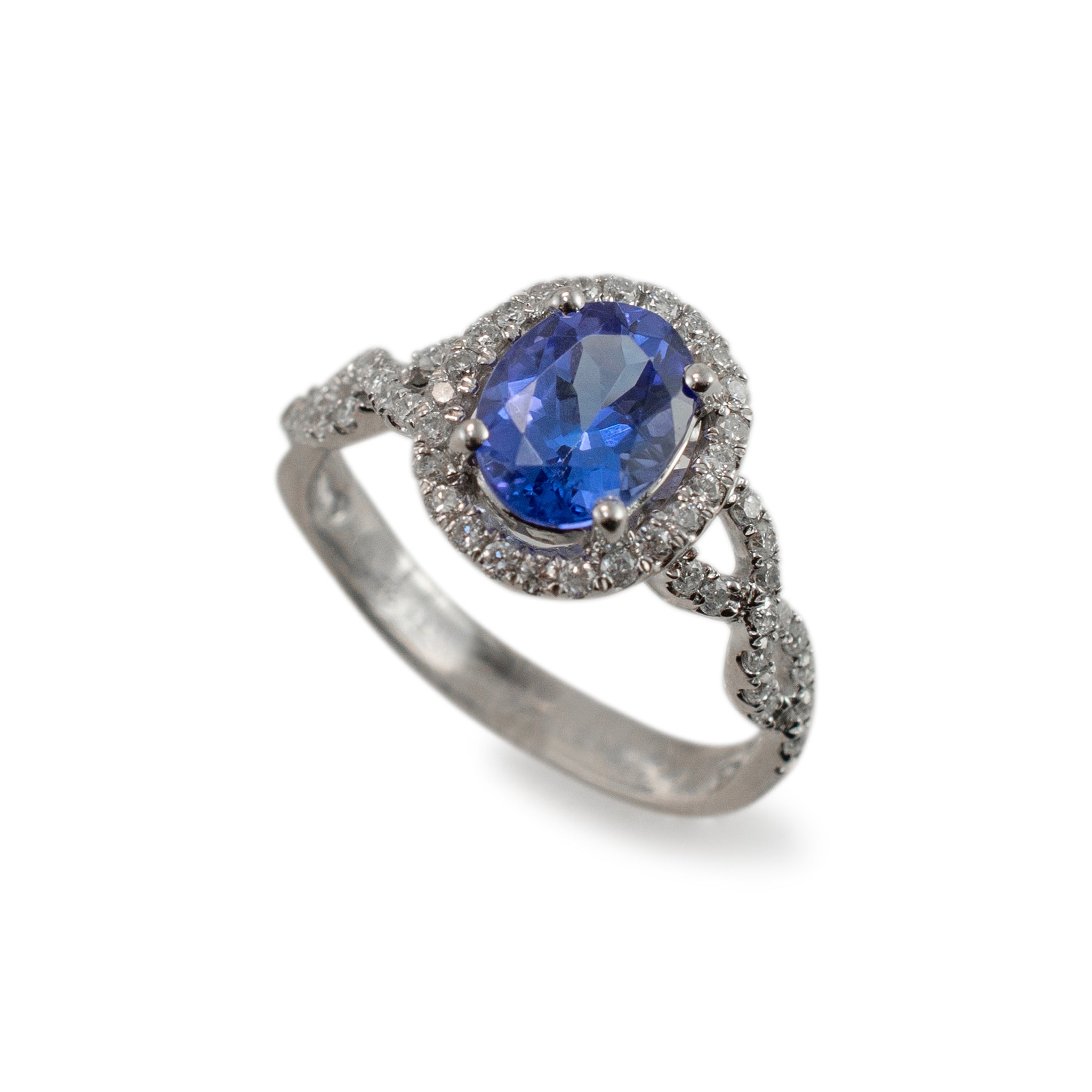 14K White Gold 1.32ct Tanzanite Halo Accented Diamond Cocktail Ring