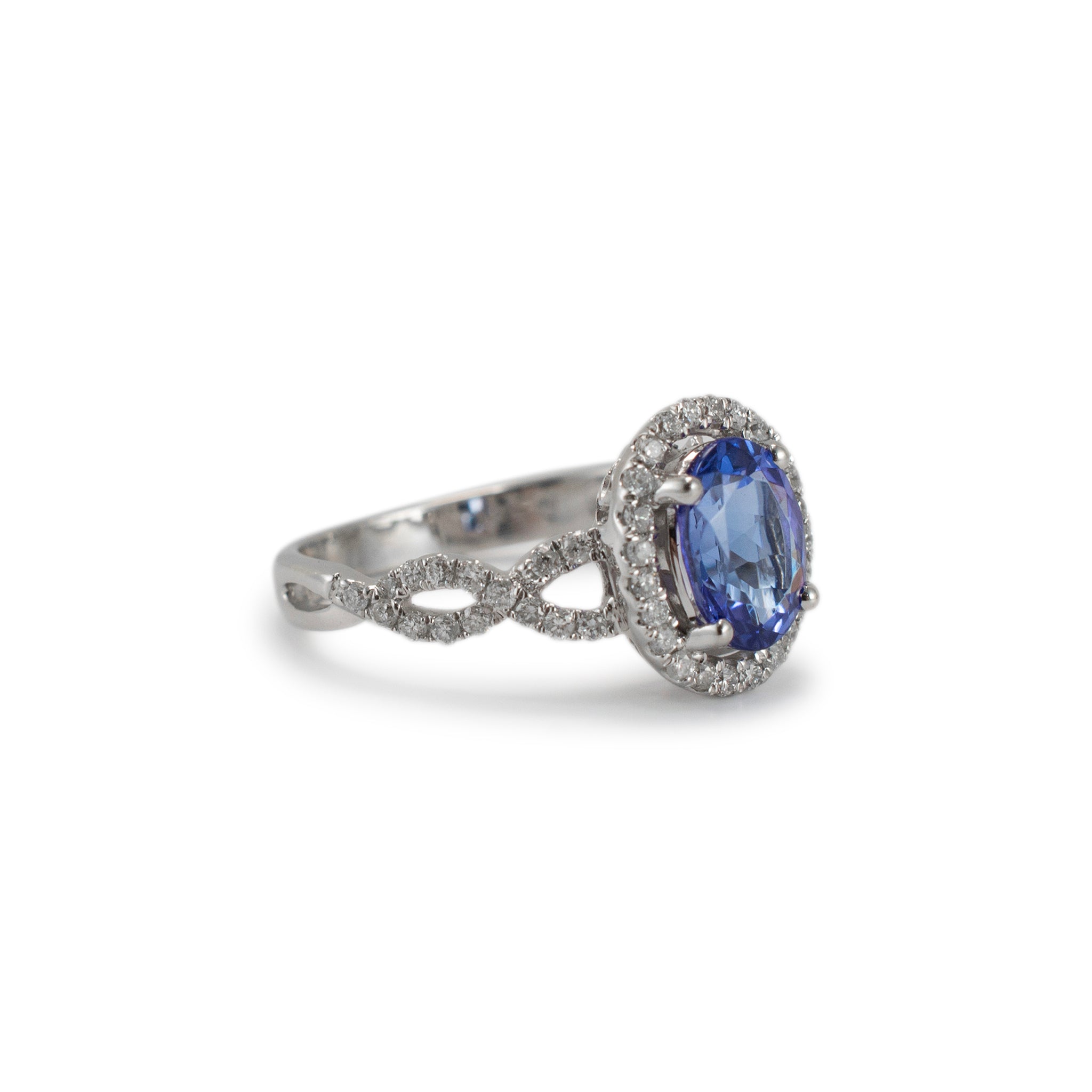 14K White Gold 1.32ct Tanzanite Halo Accented Diamond Cocktail Ring