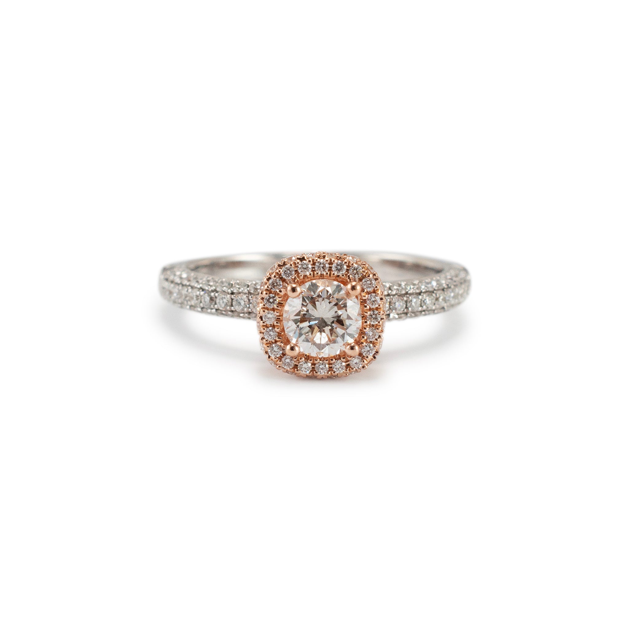Ladies 14K White and Rose Gold 0.65ct Round Halo Diamond Engagement Ring