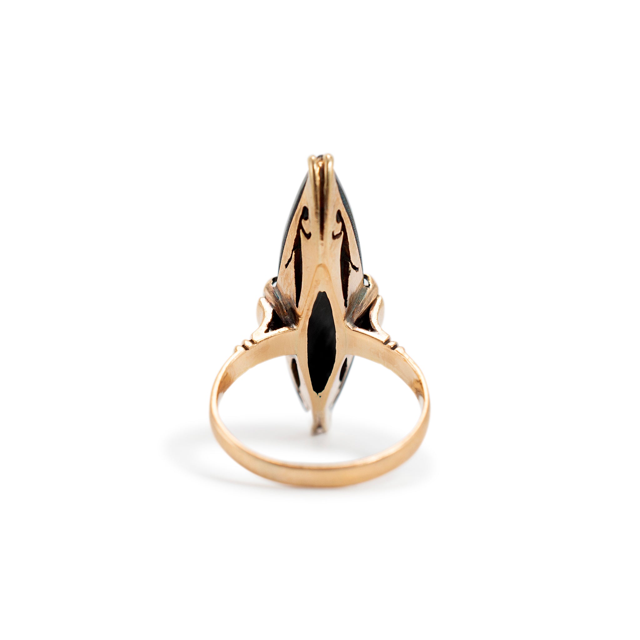 Vintage 14K Yellow Gold Marquise Shaped Hematite Cocktail Ring