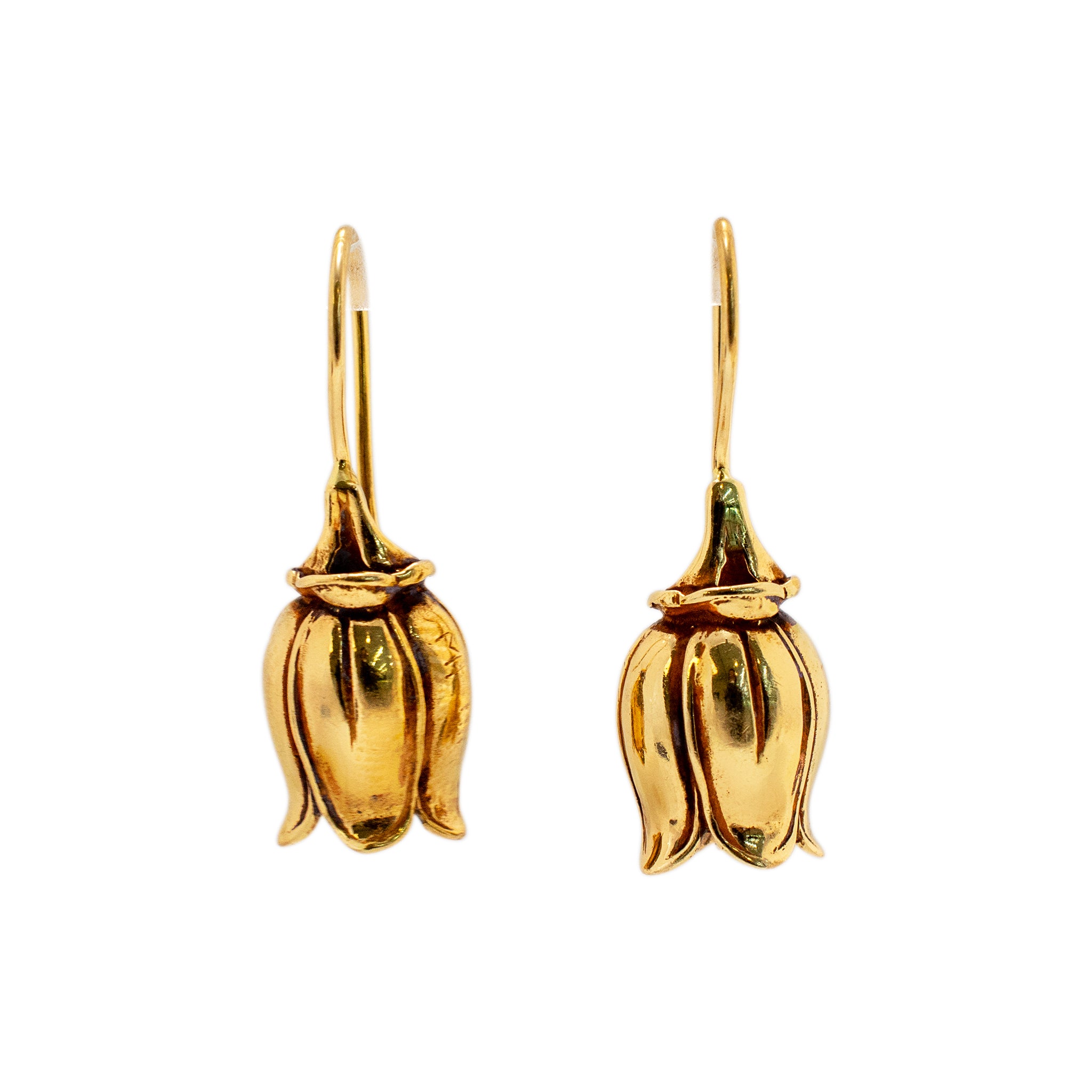 Antique 14K Yellow Gold Open Floral Drop Earrings