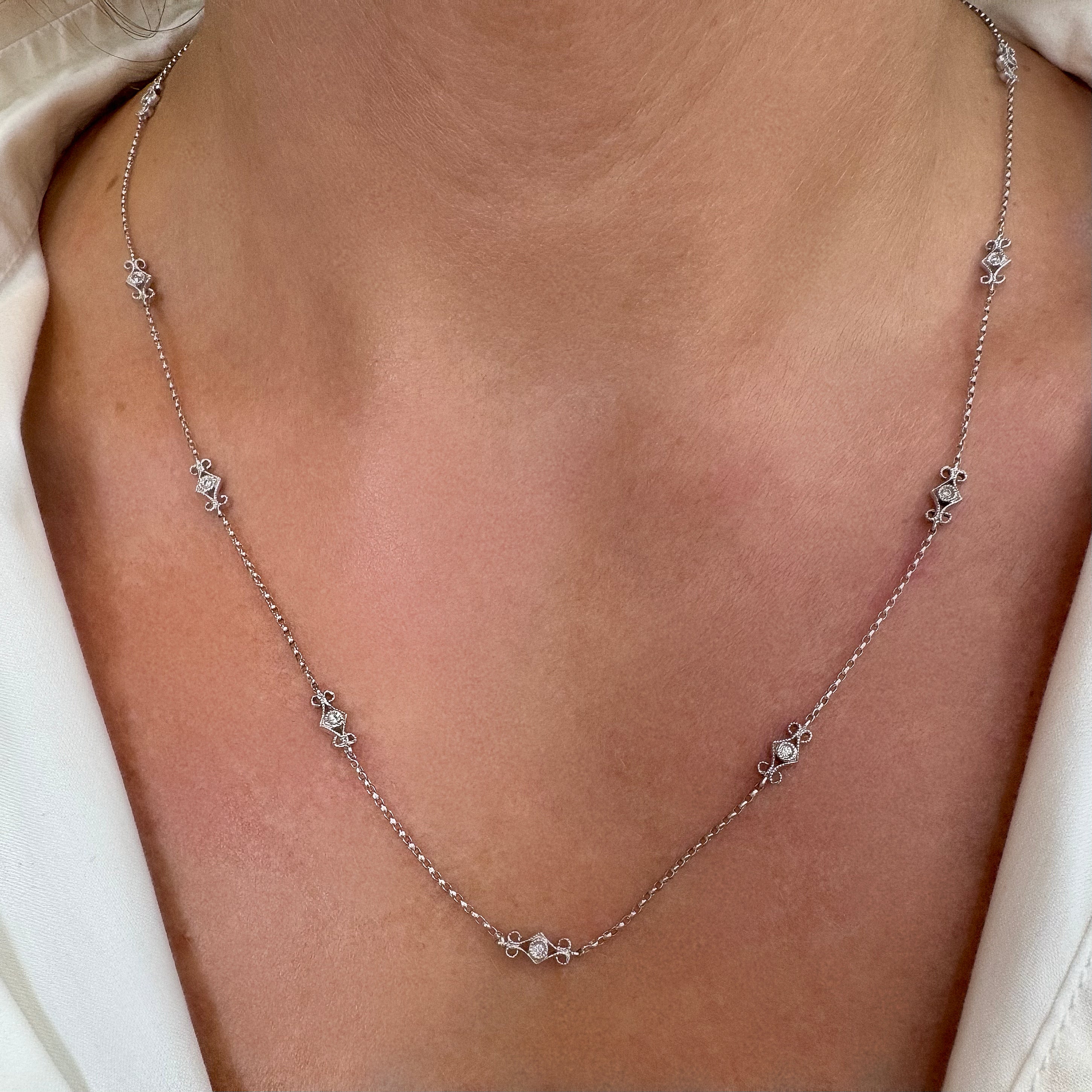 Gabriel & Co. 14K White Gold Diamond Station Chain by the Yard Necklace