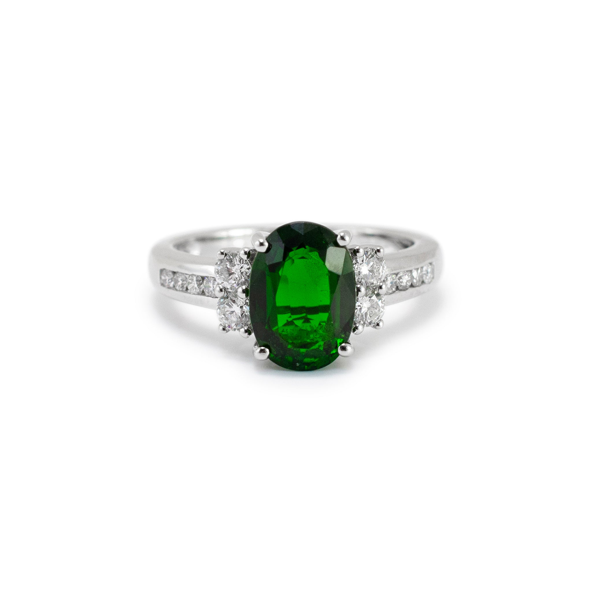 Ladies 14K White Gold Tourmaline Accented Diamond Cocktail Ring
