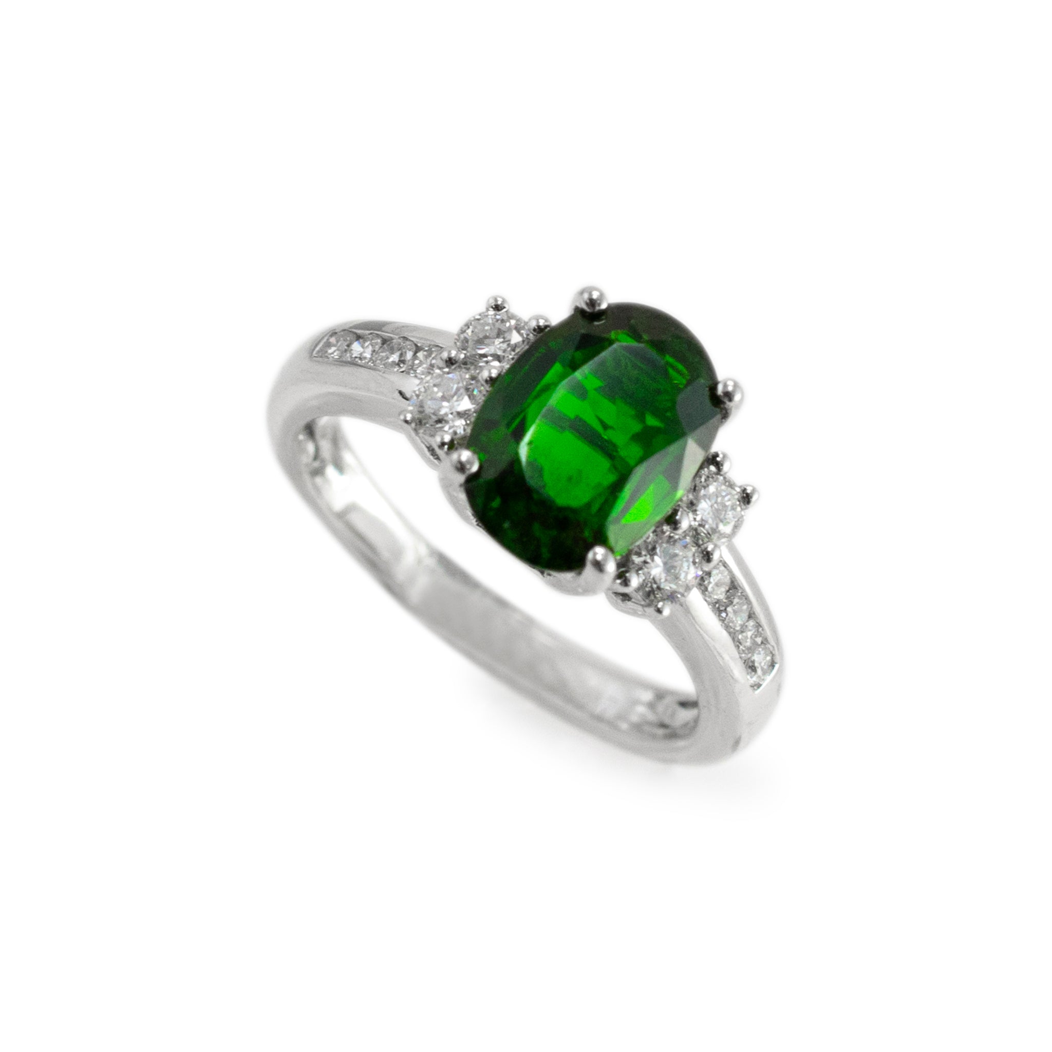Ladies 14K White Gold Tourmaline Accented Diamond Cocktail Ring