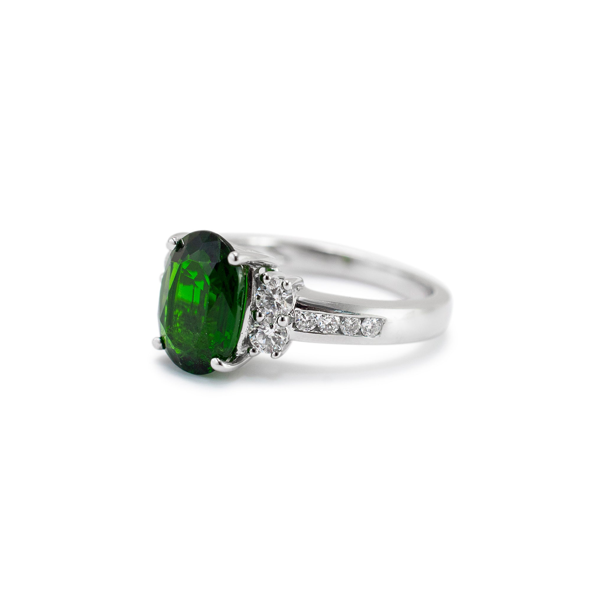 Ladies 14K White Gold Tourmaline Accented Diamond Cocktail Ring