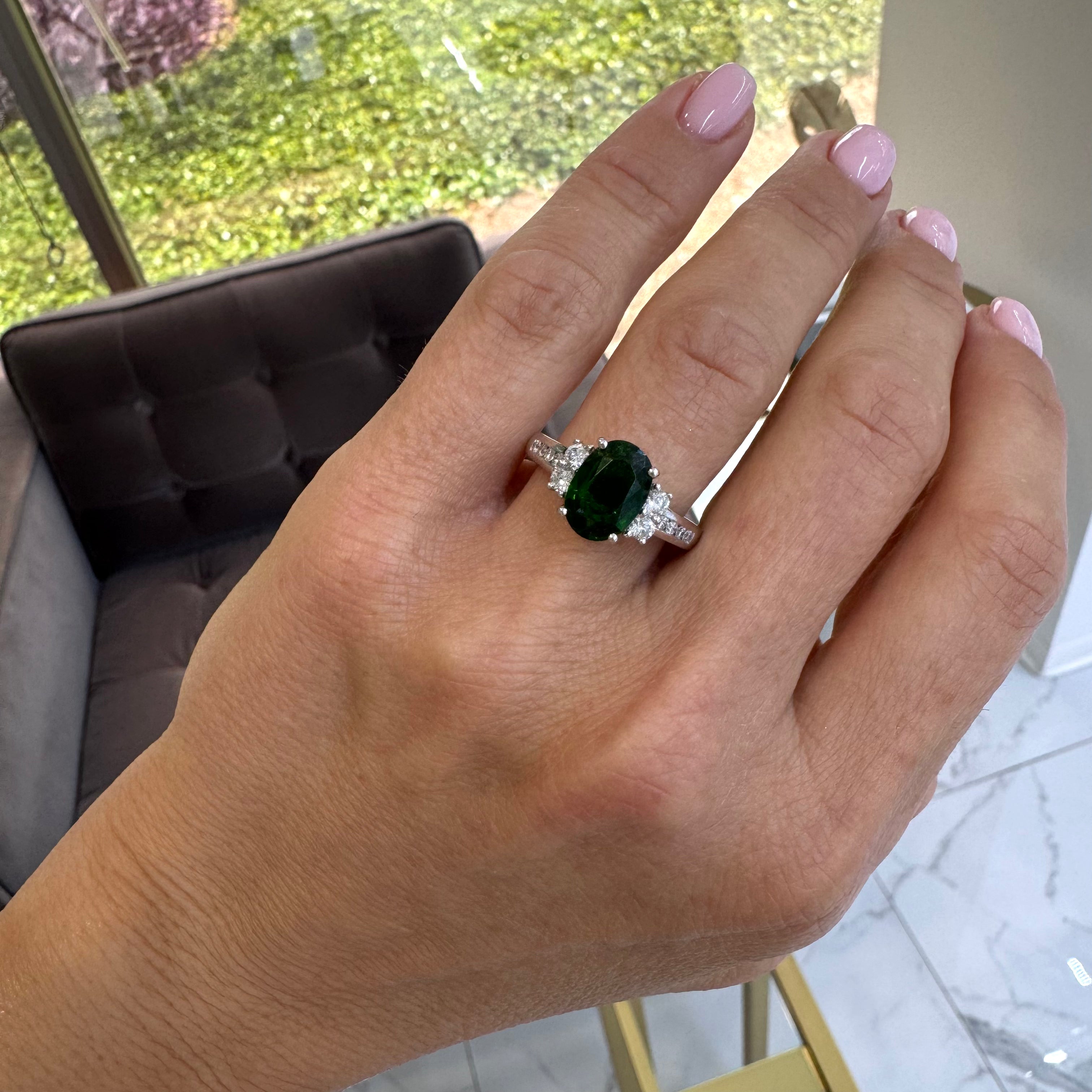 Ladies 14K White Gold Tourmaline Accented Diamond Cocktail Ring
