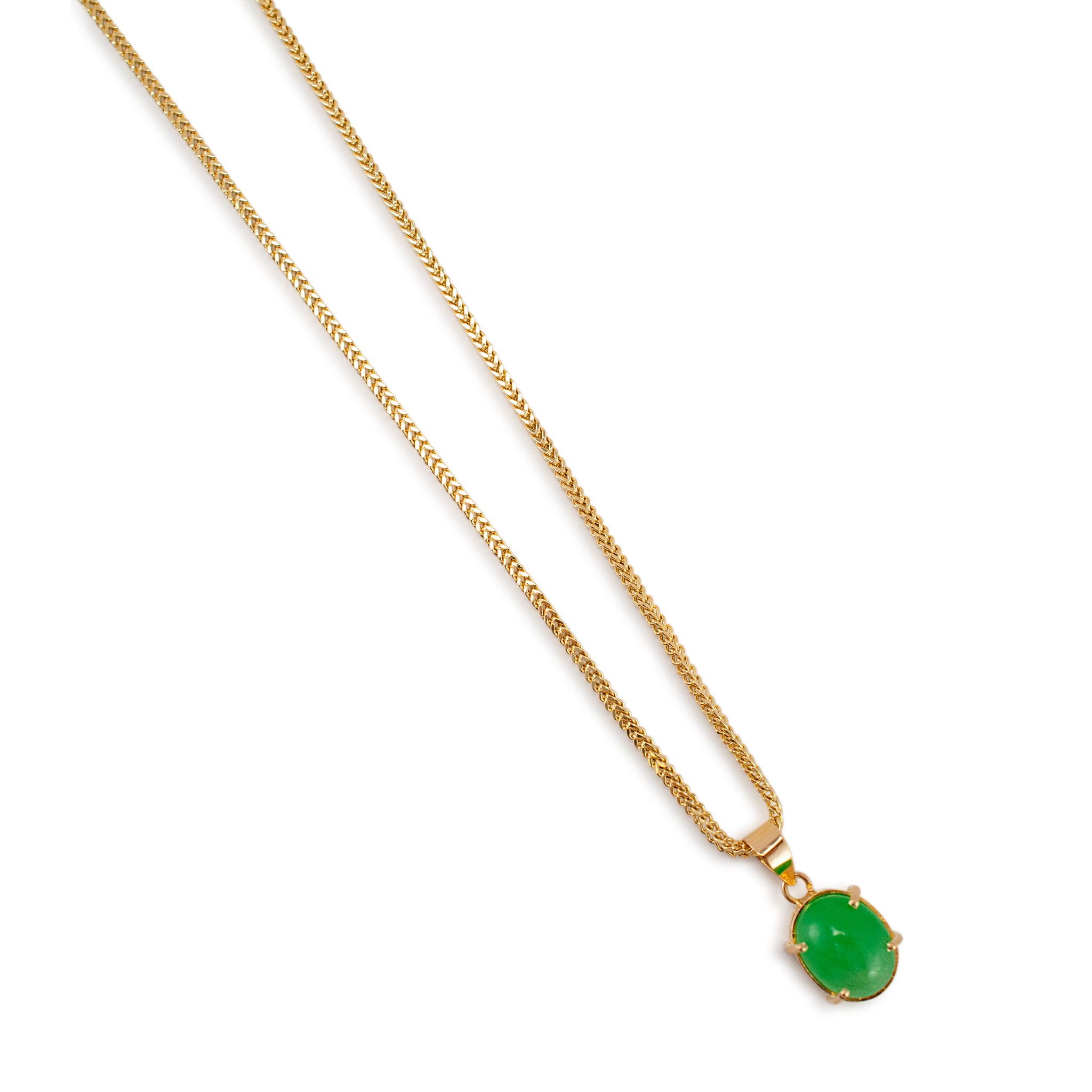 Ladies 18K Yellow Gold Cabochon Oval Emerald Solitaire Pendant Necklace