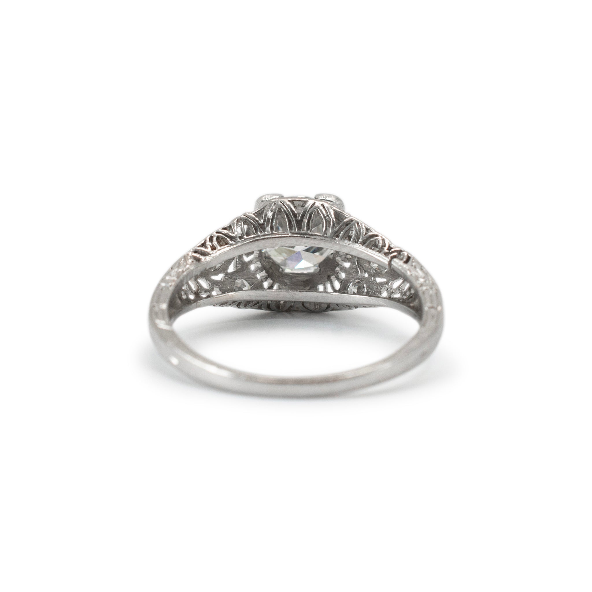 Antique Filigreed Platinum 0.74ct Old European Cut Diamond Engagement Ring