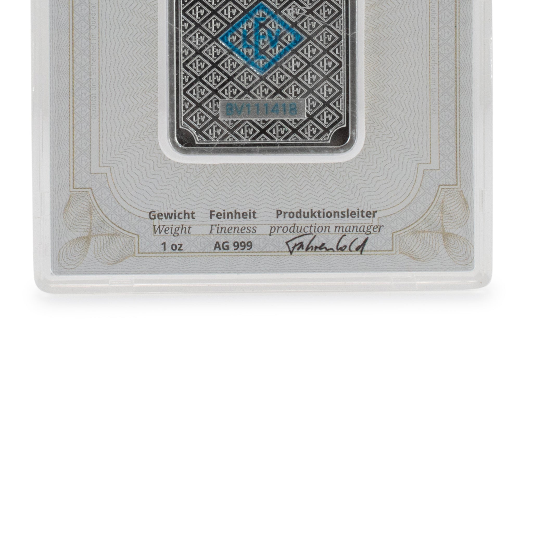 Geiger Edelmetalle Fine Silver Bar 1OZ .999 Pure