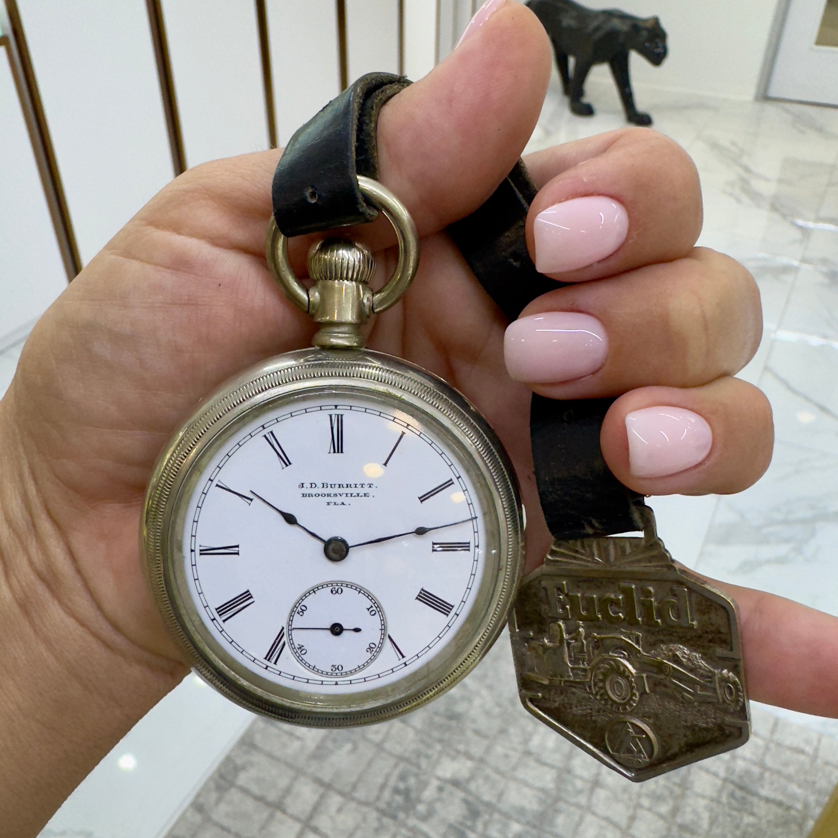 Vintage J.D. Burritt Brooksville Fla. 59MM Silver Manual Winding Pocket Watch