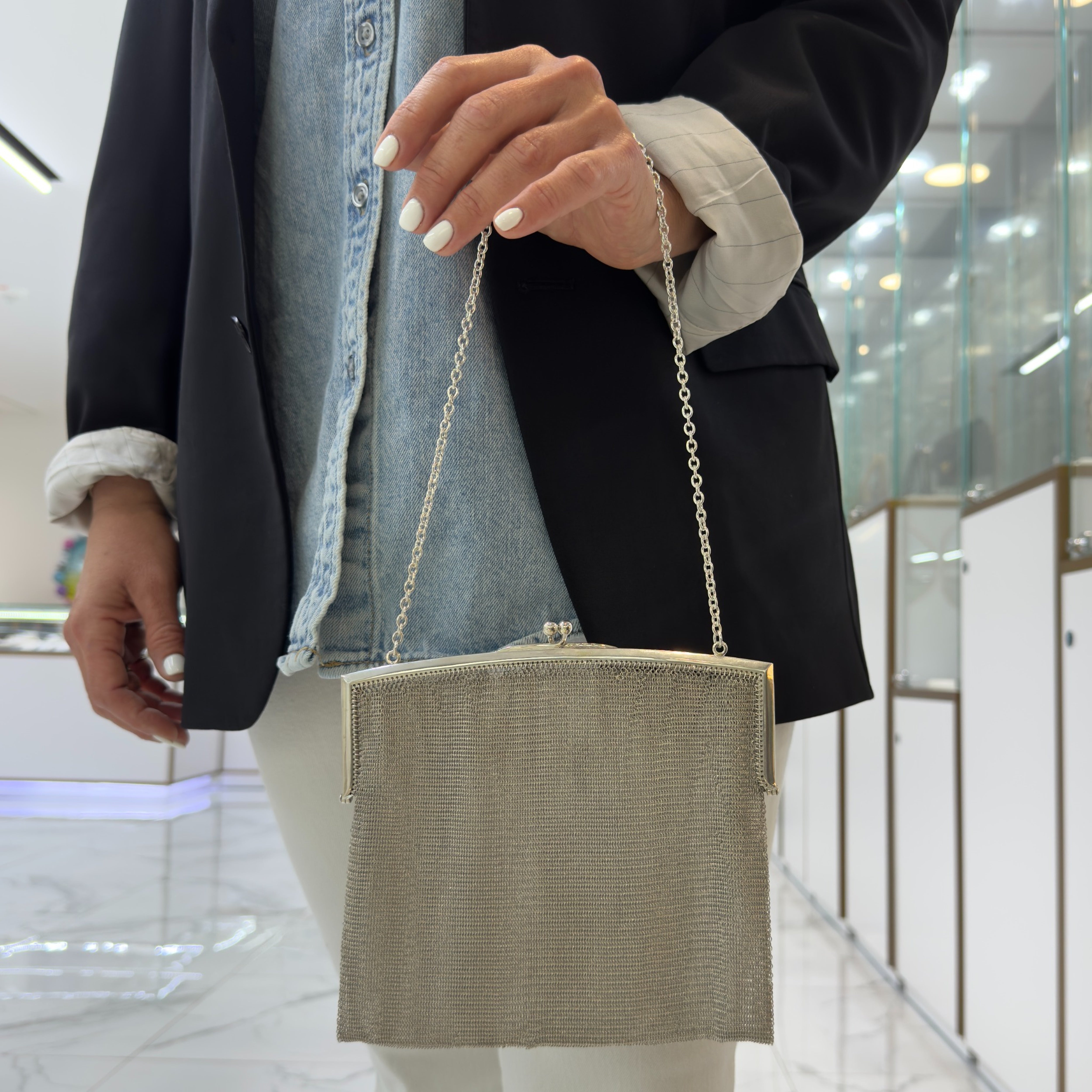 Antique 800 Silver Metal Chain Mesh Purse