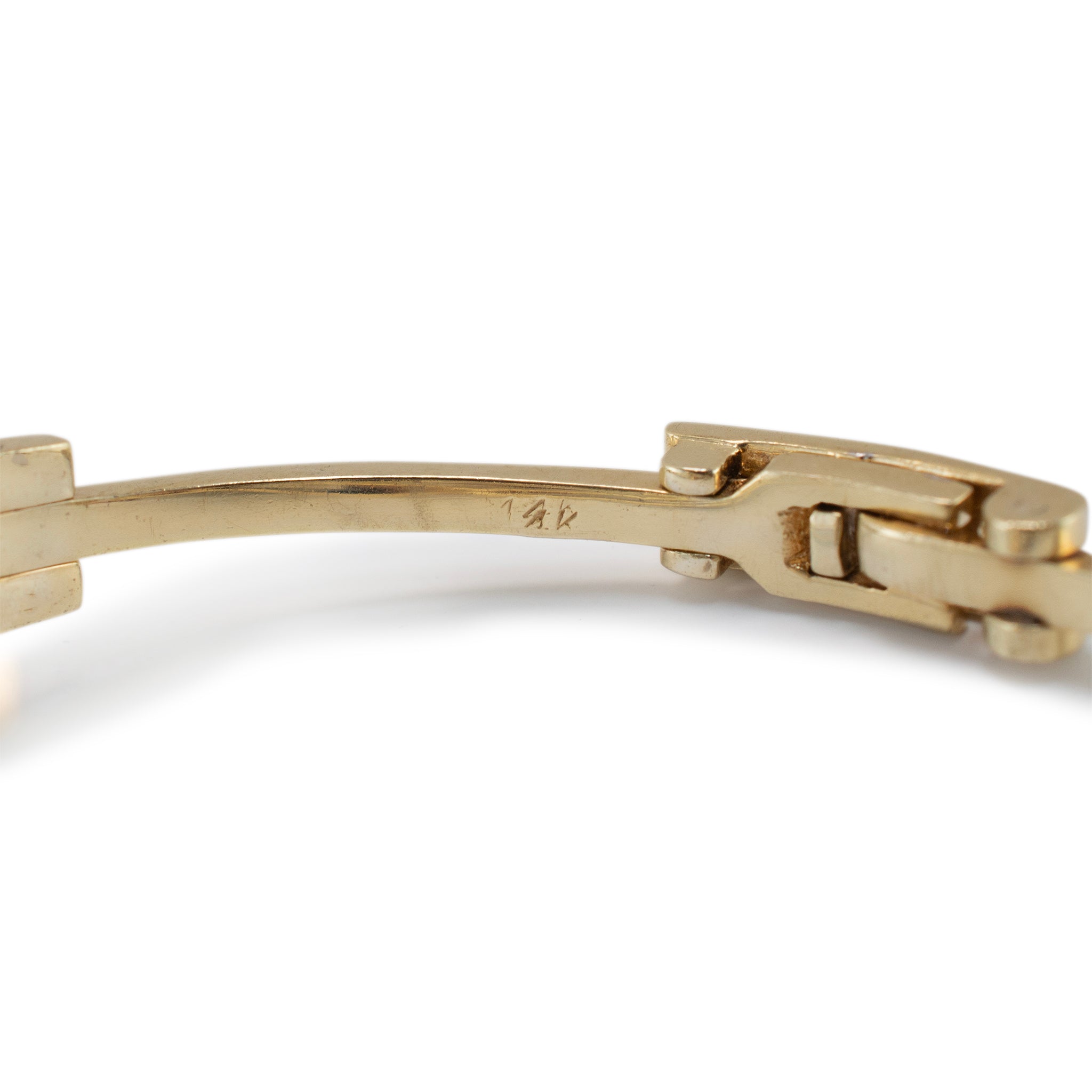 Vintage 14K Yellow & White Gold Two Tone Geometric Diamond Bangle Bracelet