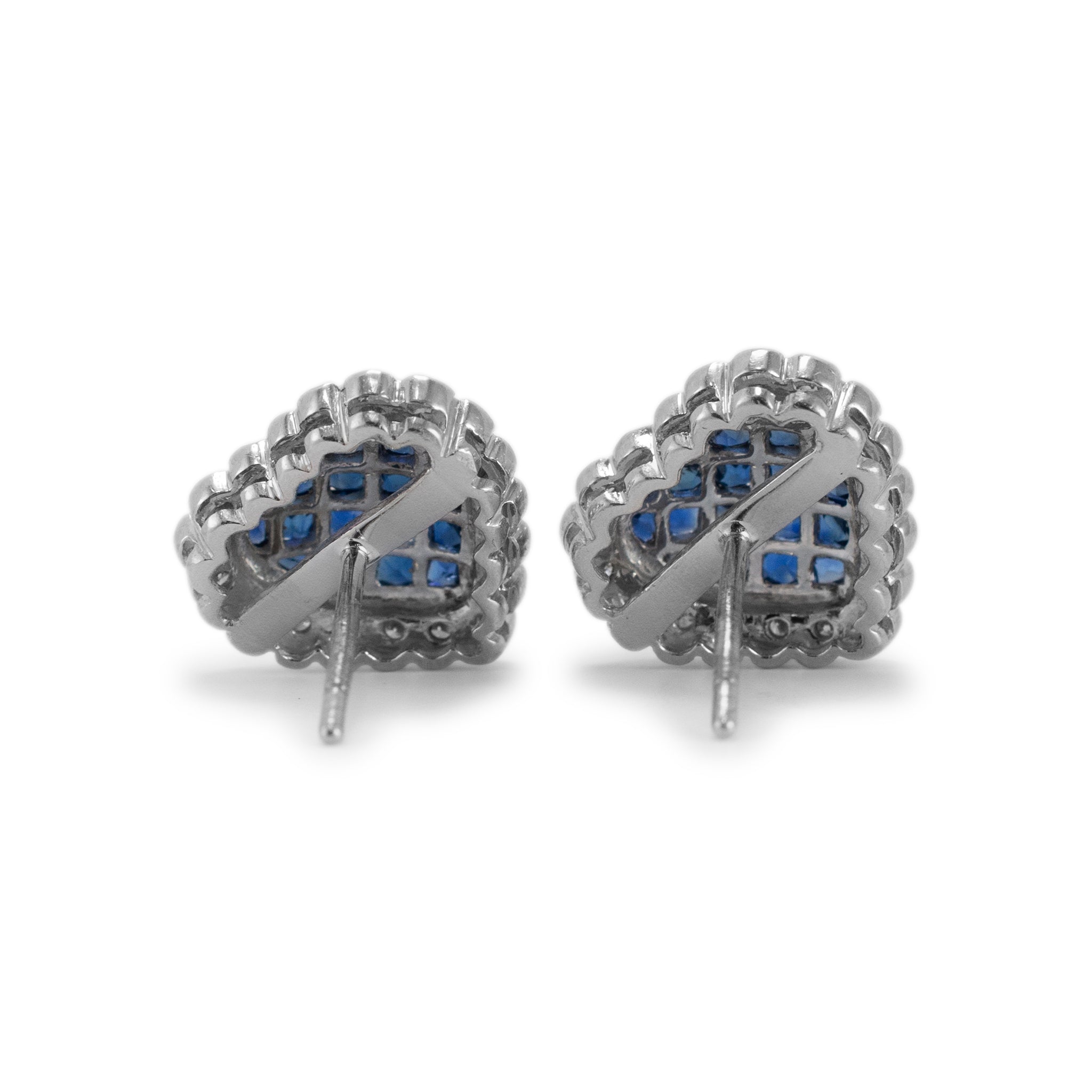 18K White Gold Sapphire Halo Diamond Heart Stud Earrings