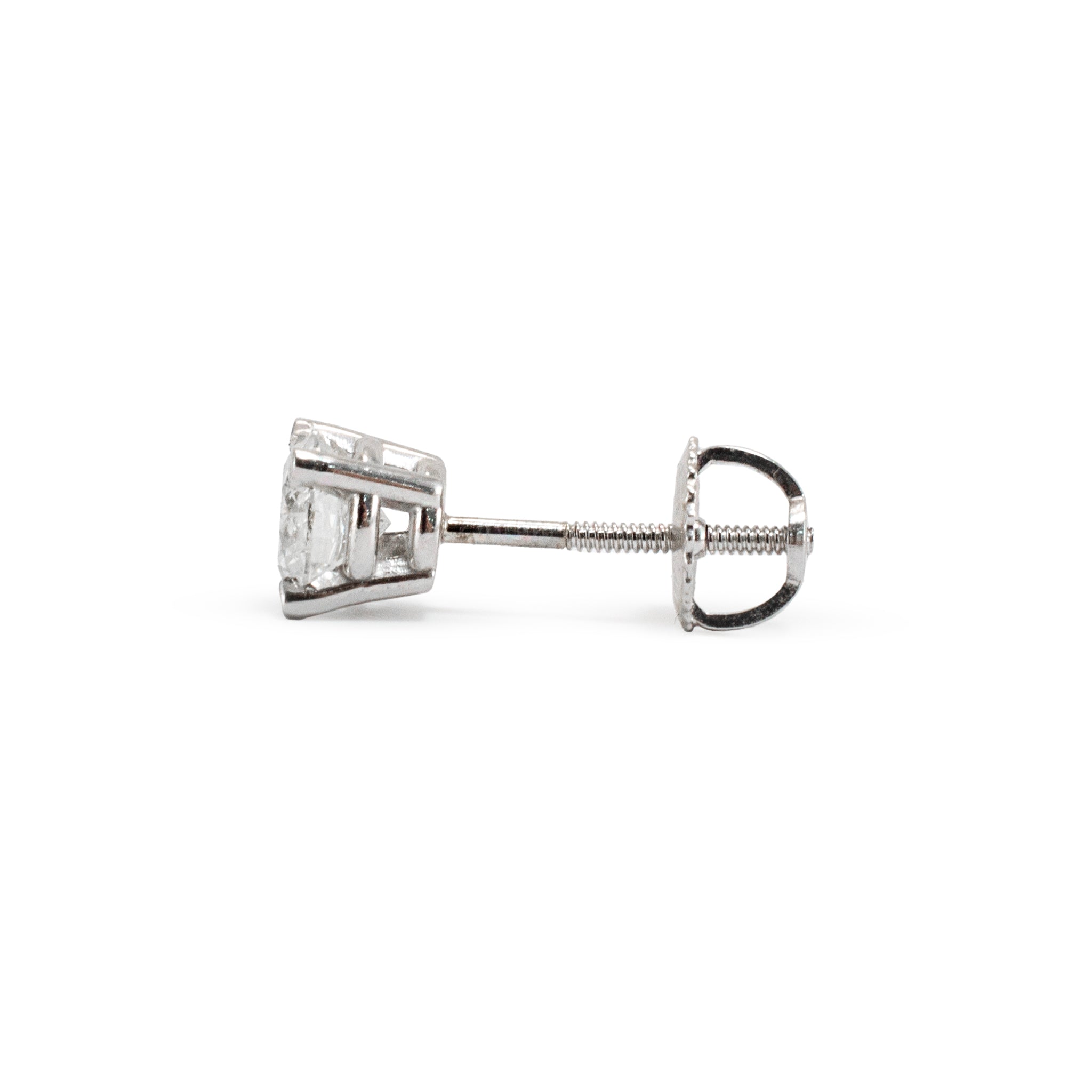 14K White Gold 4 Prong Screw Back 1.08 CT Round Diamond Stud Earrings