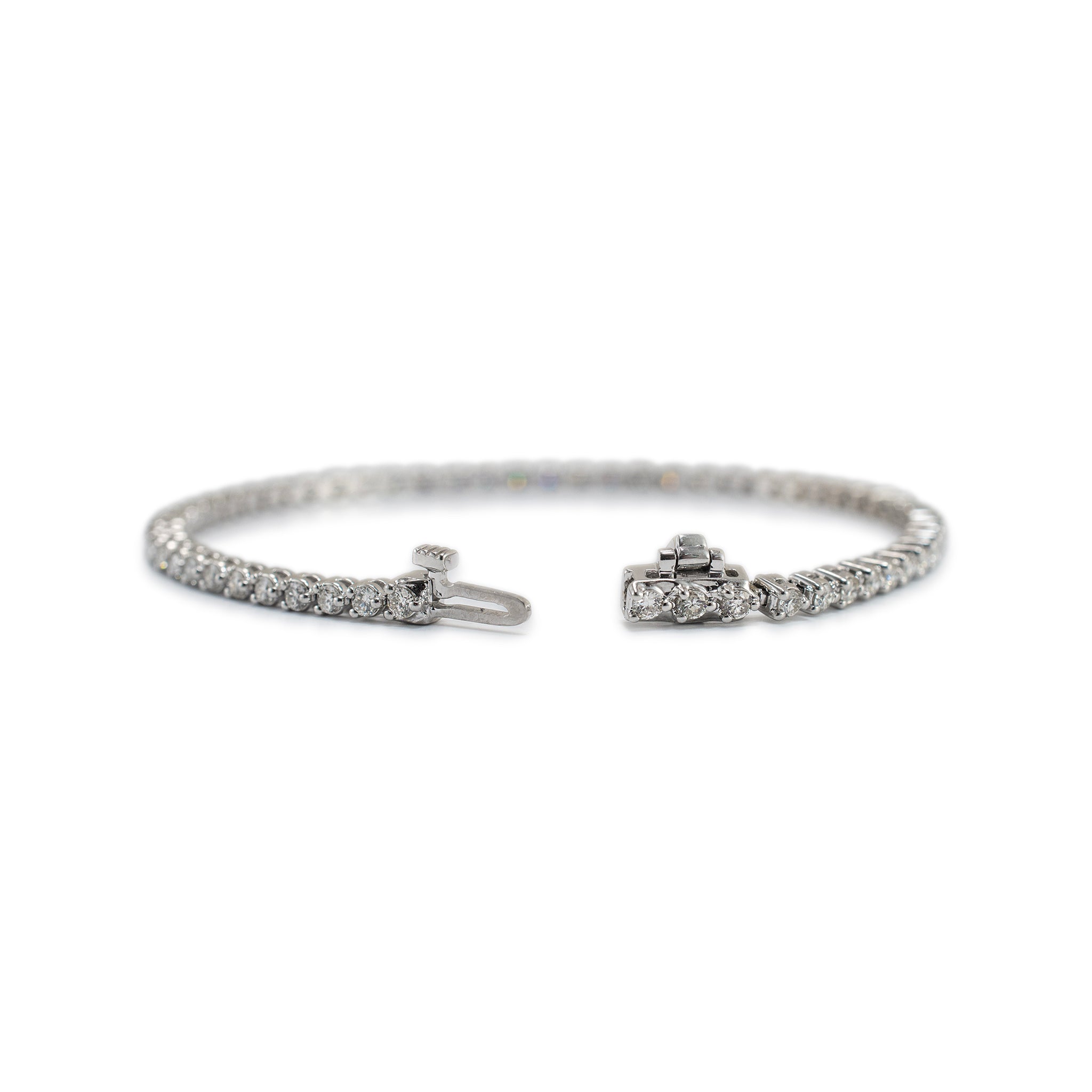 14K White Gold 3-Prong 1.83ct Diamond Tennis Bracelet