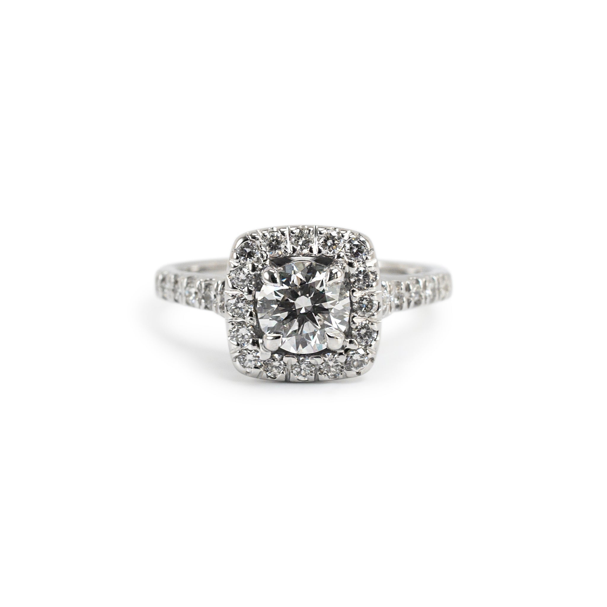 Ladies 14K White Gold Halo Accented Lab Grown Diamond Engagement Ring