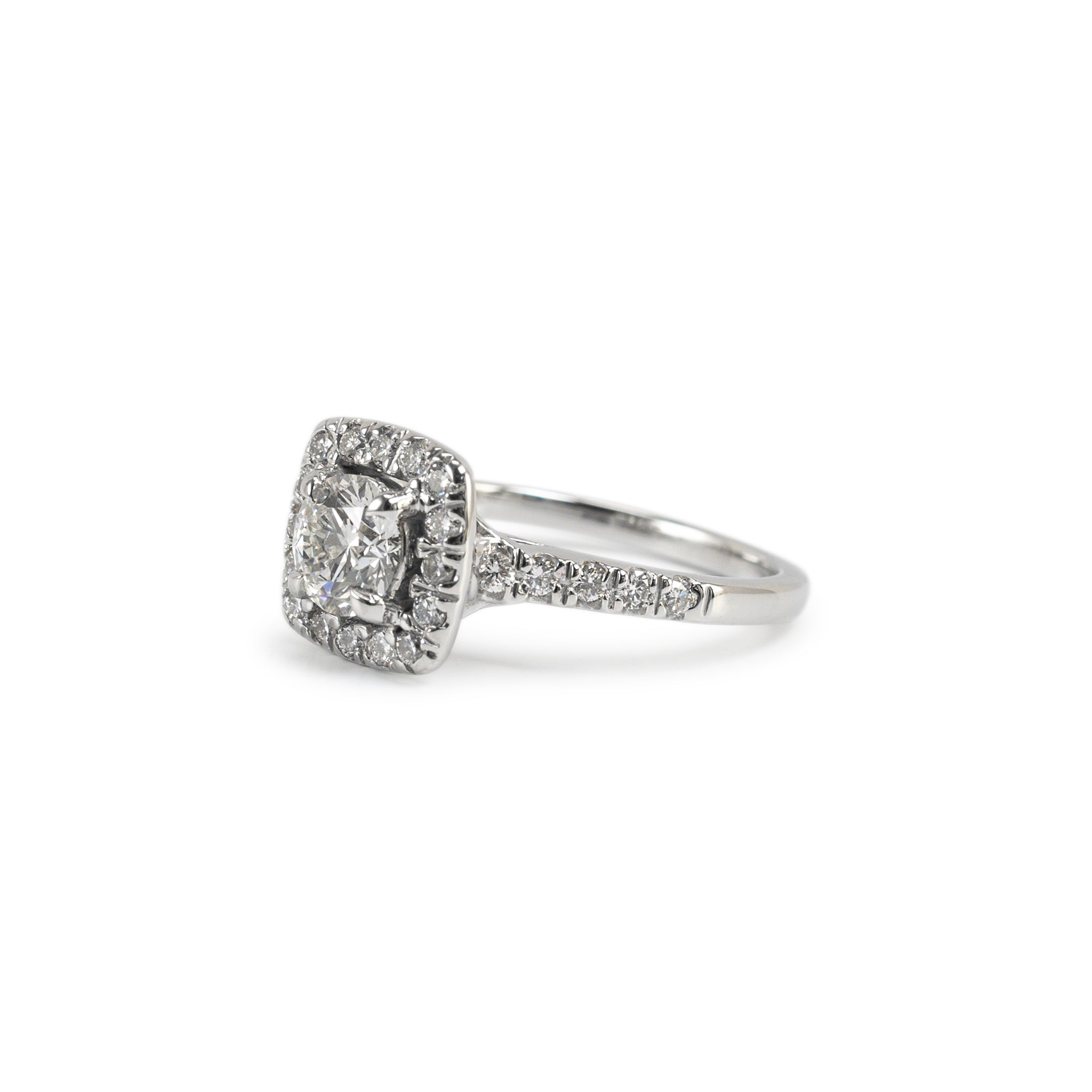 Ladies 14K White Gold Halo Accented Lab Grown Diamond Engagement Ring