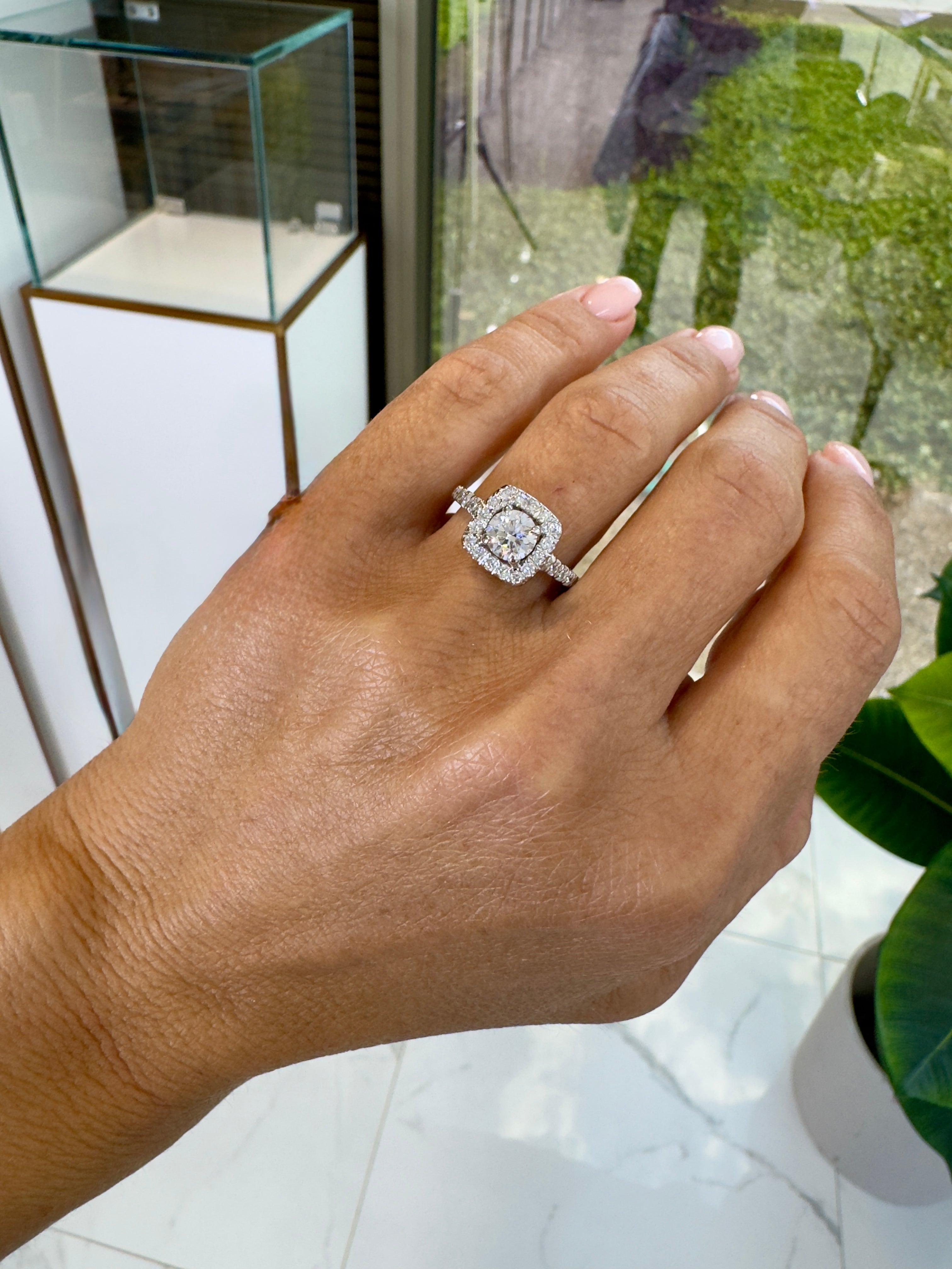 Ladies 14K White Gold Halo Accented Lab Grown Diamond Engagement Ring