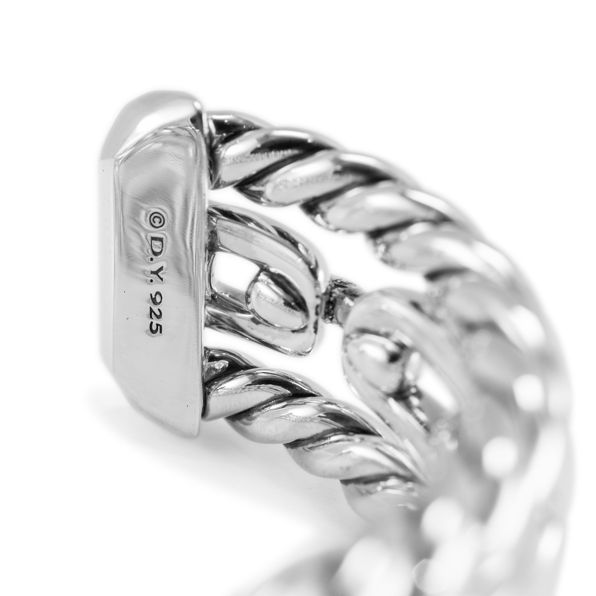 David Yurman 925 Silver Wellesley Three-Row Diamond Cuff Bangle Bracelet