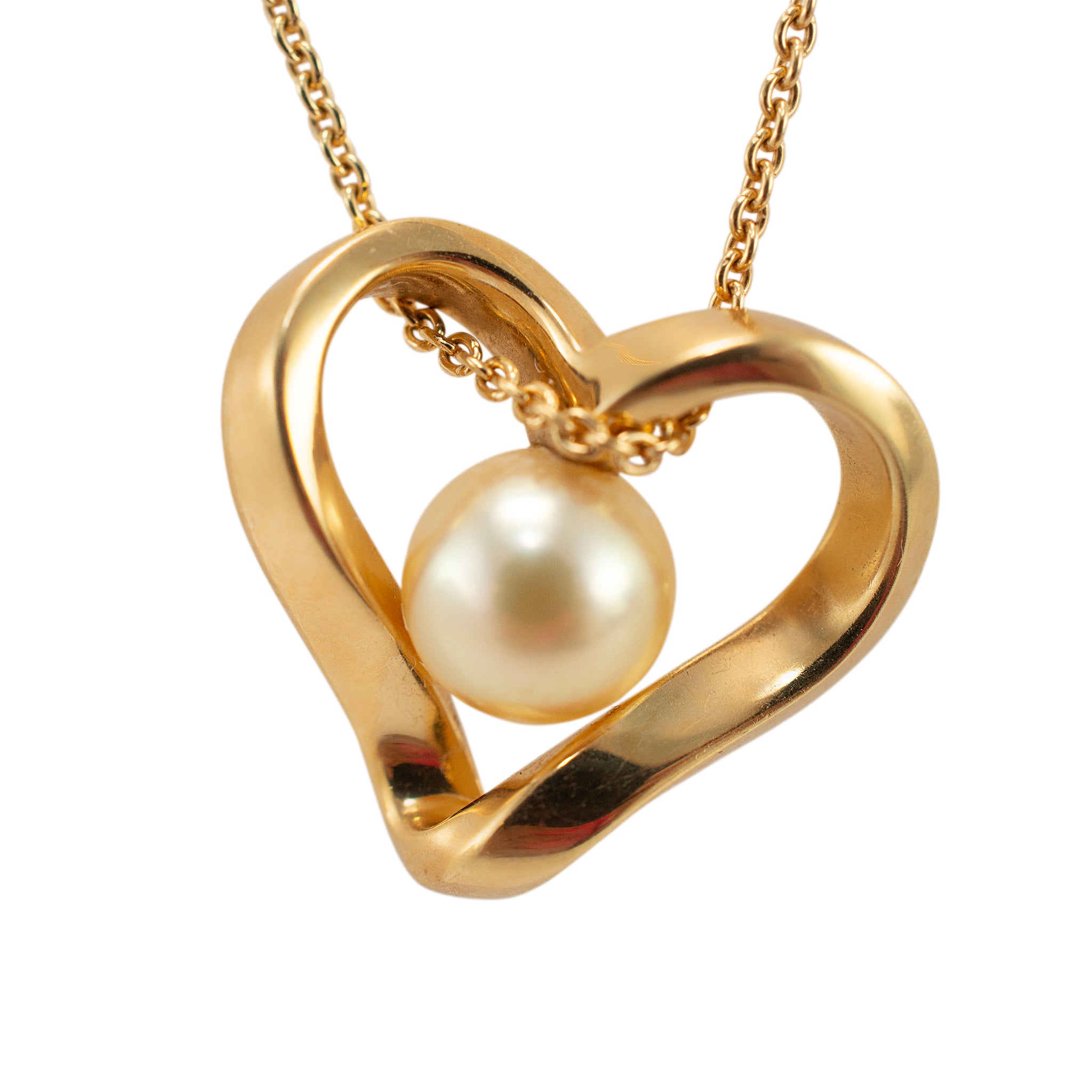 Mikimoto 18K Yellow Gold Pearl Pendant Heart Motif Necklace