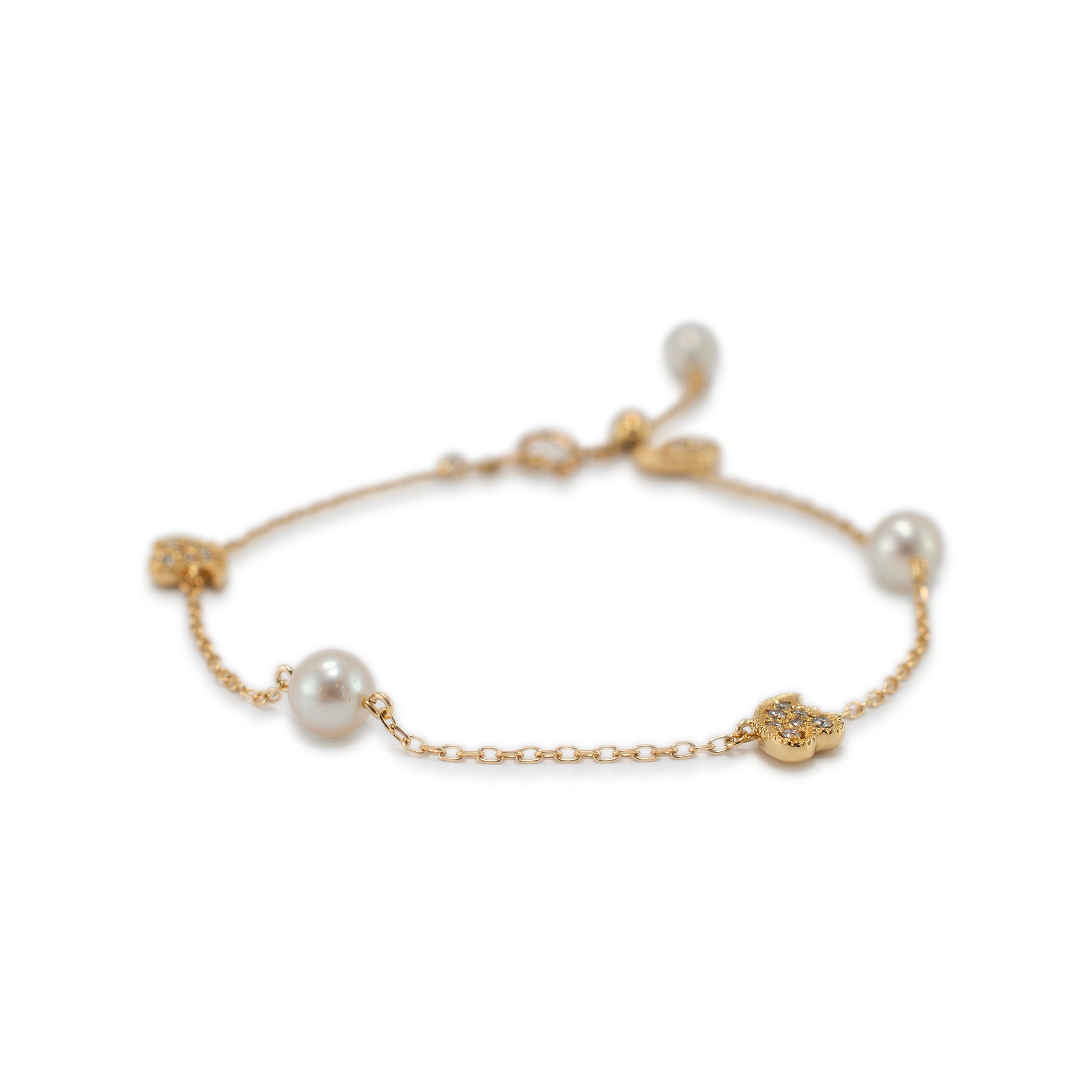Mikimoto 18K Yellow Gold Diamond Charm Akoya Pearl Station Bracelet
