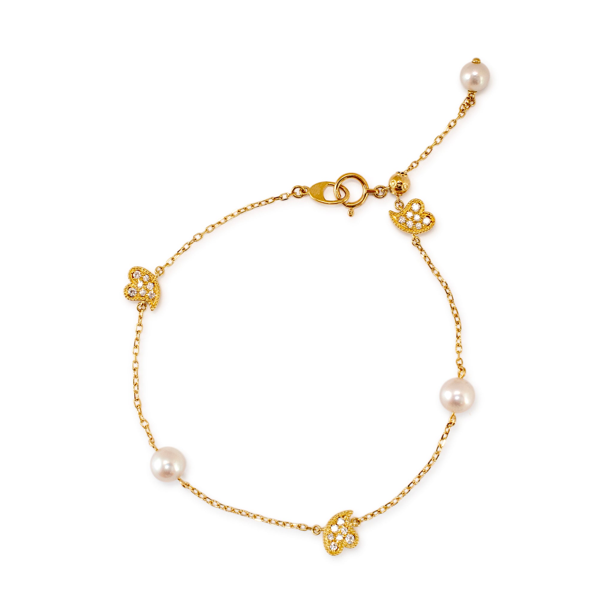 Mikimoto 18K Yellow Gold Diamond Charm Akoya Pearl Station Bracelet