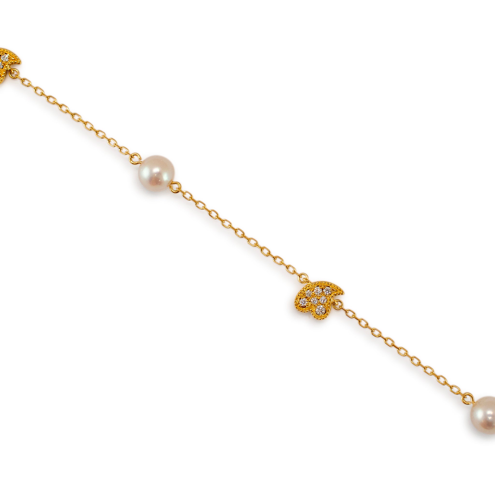 Mikimoto 18K Yellow Gold Diamond Charm Akoya Pearl Station Bracelet