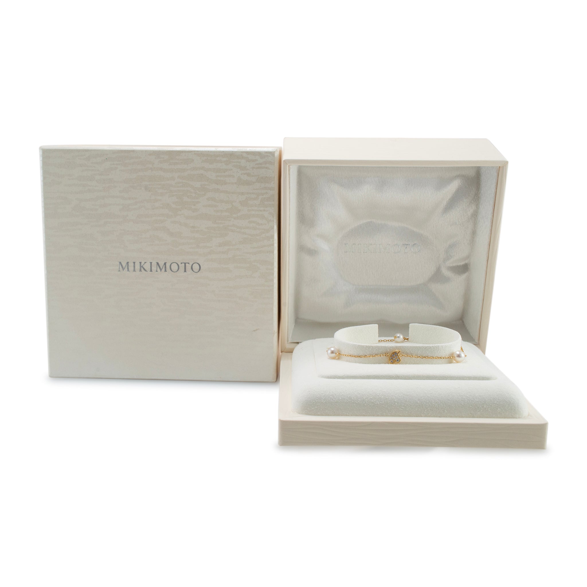 Mikimoto 18K Yellow Gold Diamond Charm Akoya Pearl Station Bracelet