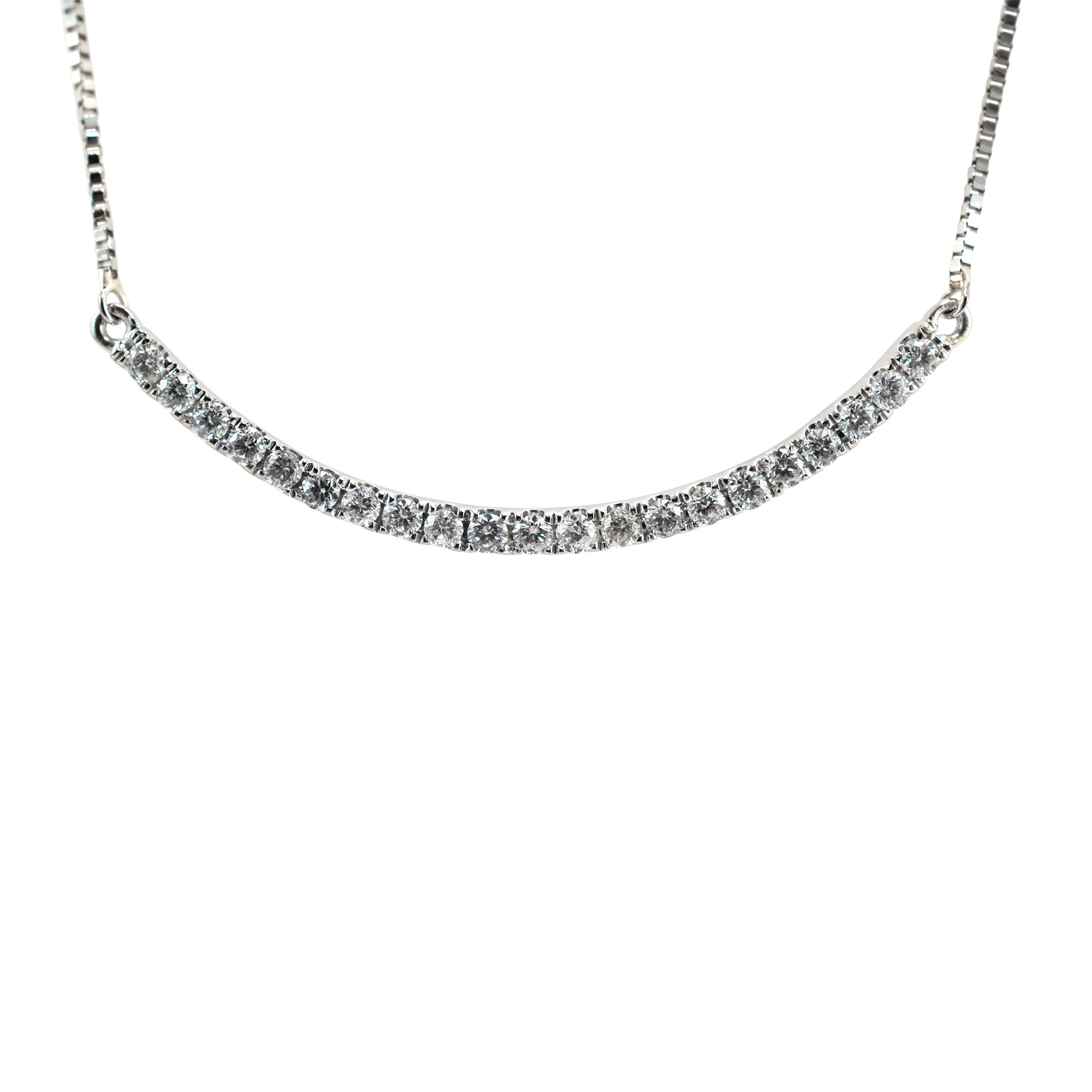 Ladies 14K White Gold 0.38ct Diamond Bar Necklace