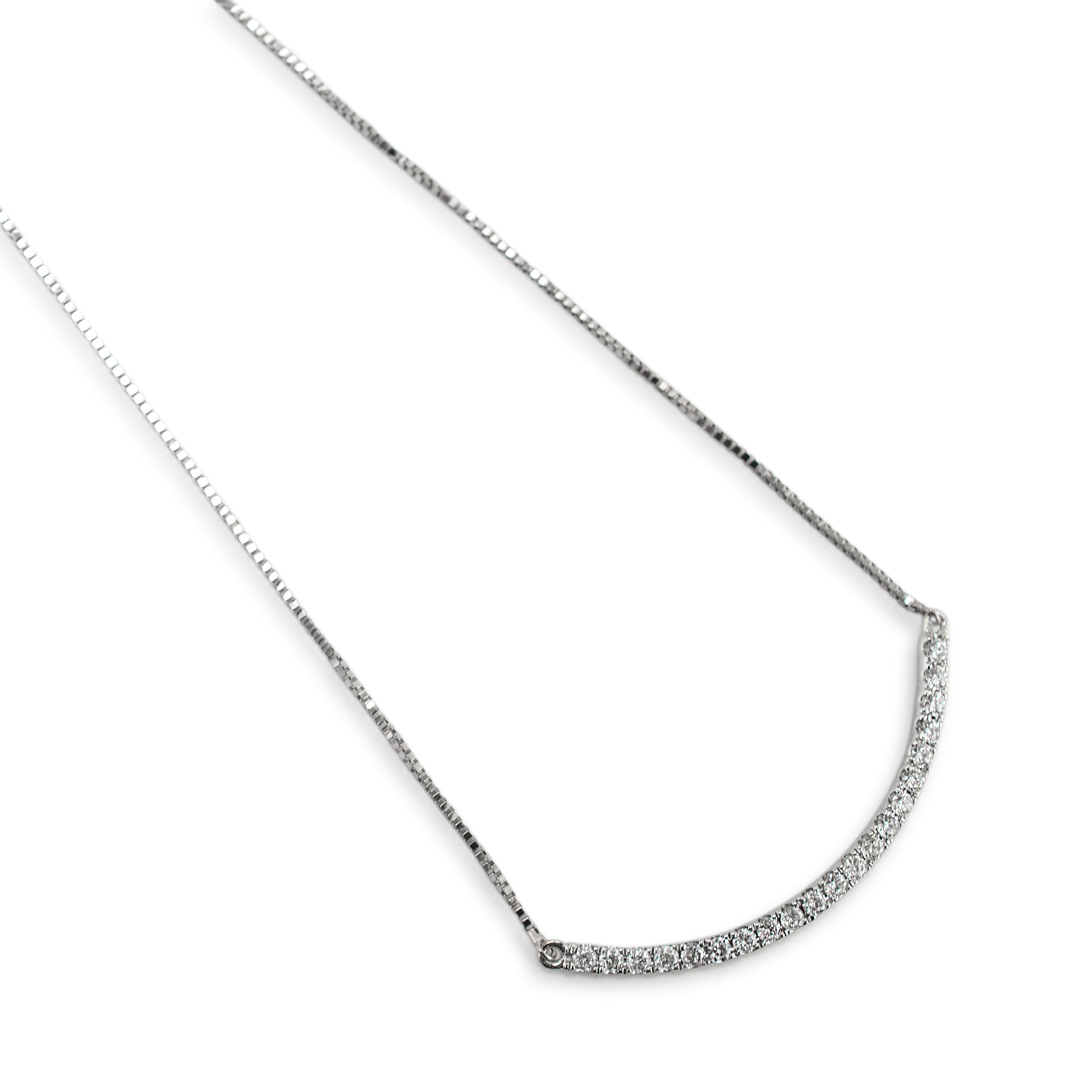 Ladies 14K White Gold 0.38ct Diamond Bar Necklace