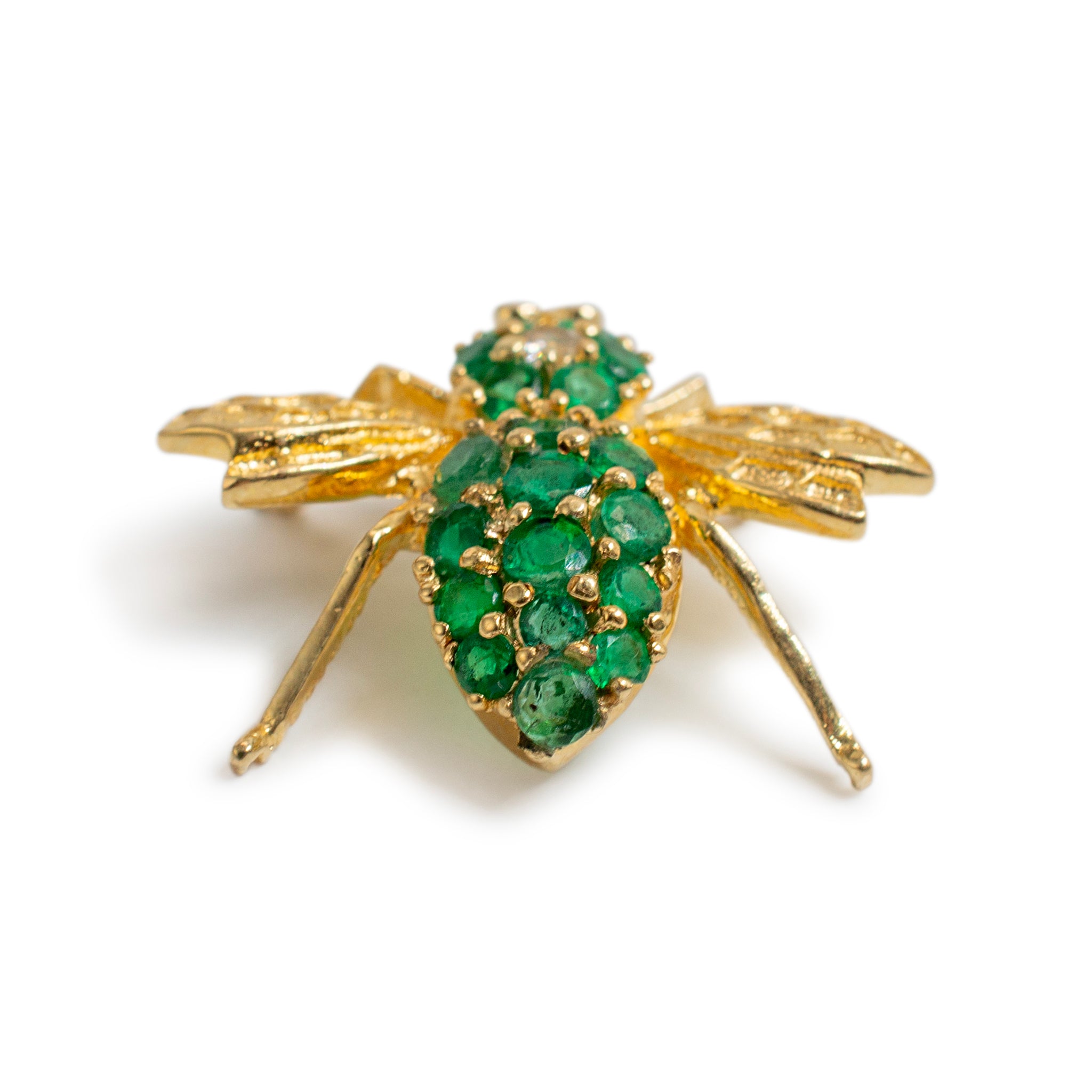 Vintage 18K Yellow Gold Green Emeralds Diamond Bee Pendant