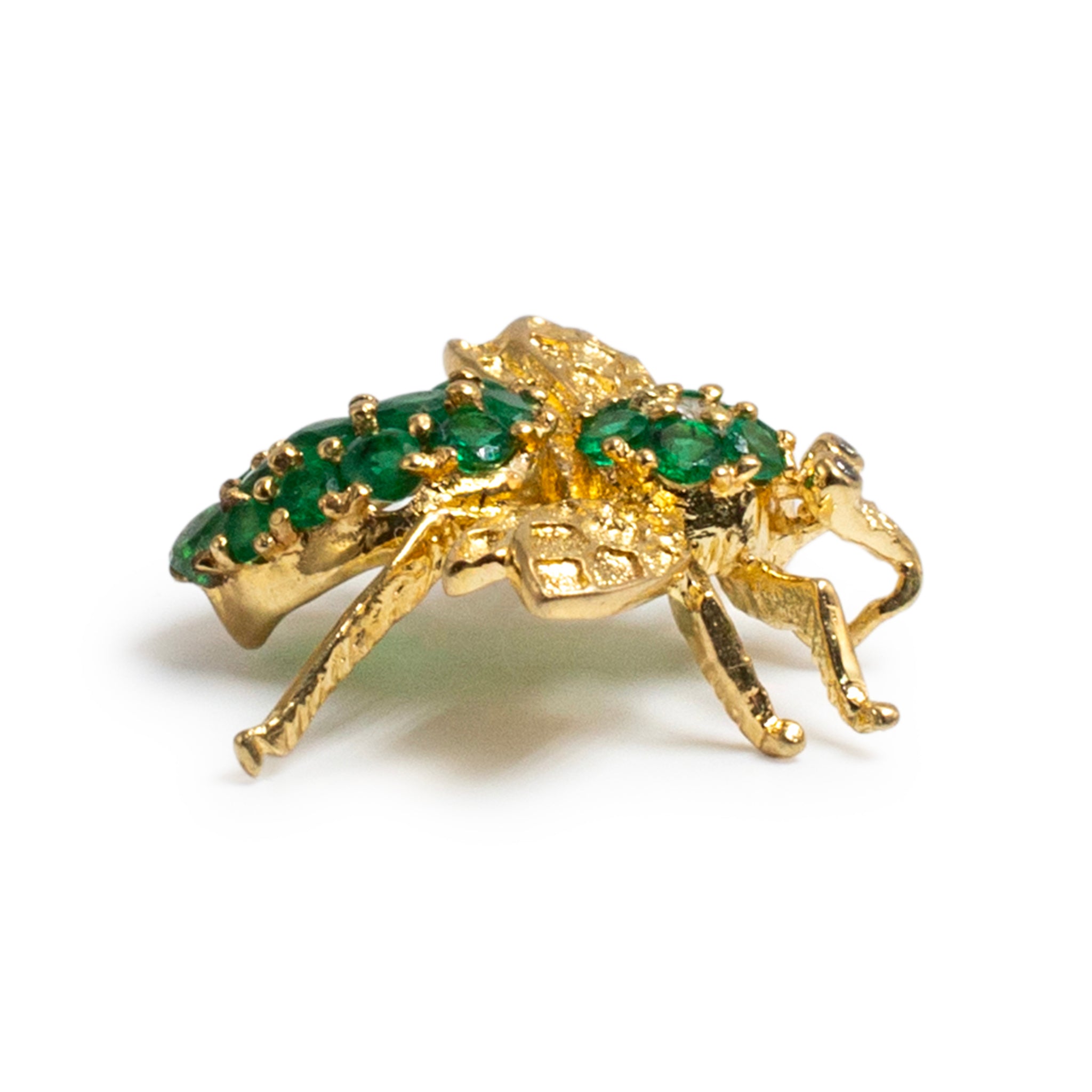 Vintage 18K Yellow Gold Green Emeralds Diamond Bee Pendant