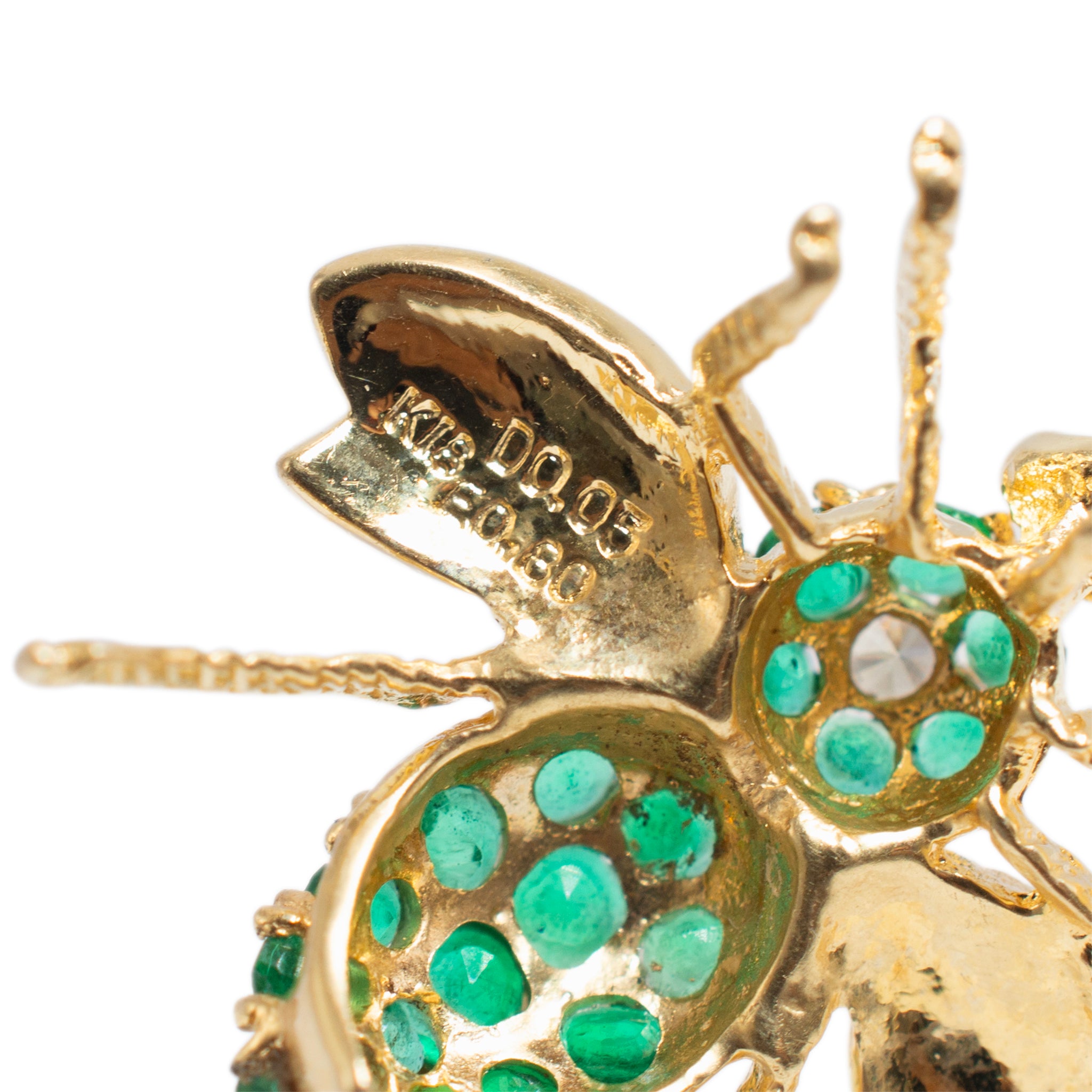 Vintage 18K Yellow Gold Green Emeralds Diamond Bee Pendant
