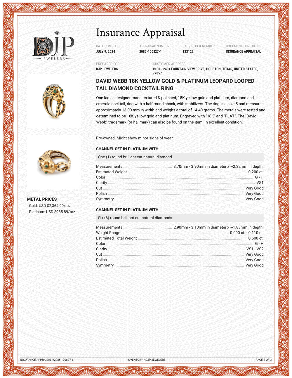 David Webb 18K Yellow Gold & Platinum Leopard Looped Tail Diamond Cocktail Ring