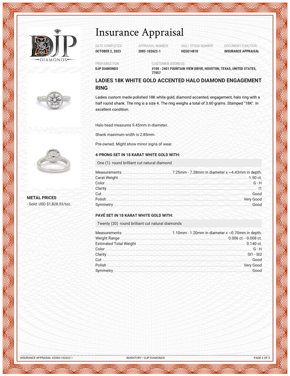 Ladies 18K White Gold Accented Halo Diamond Engagement Ring