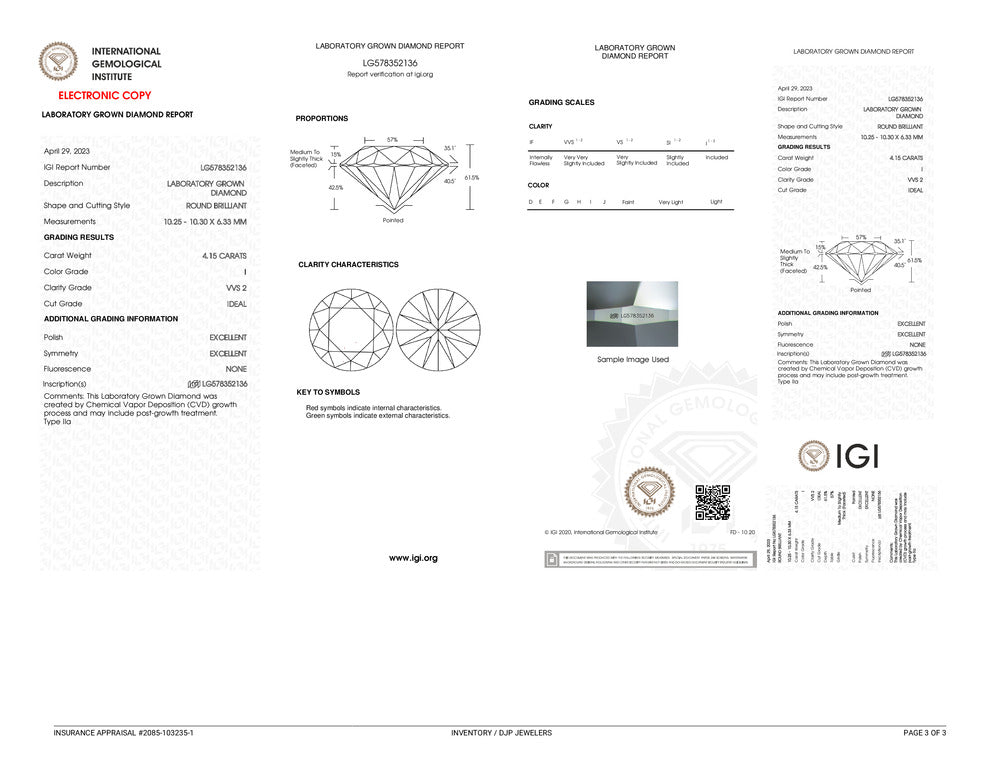Ladies 18K Rose & White Gold IGI 4.15ct I VVS2 Lab Grown Diamond Solitaire Engagement Ring