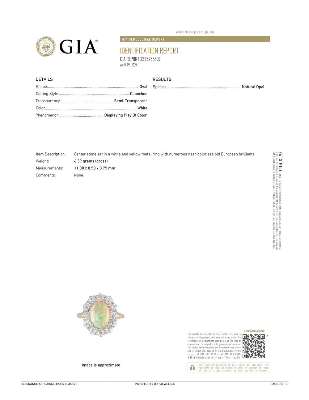 Antique 18K Yellow Gold & Platinum GIA Opal Old Miner Cut Diamond Cocktail Ring