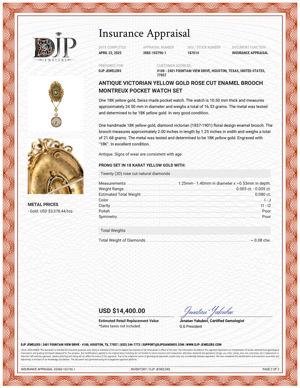 Antique Victorian Yellow Gold Rose Cut Enamel Brooch Montreux Pocket Watch Set