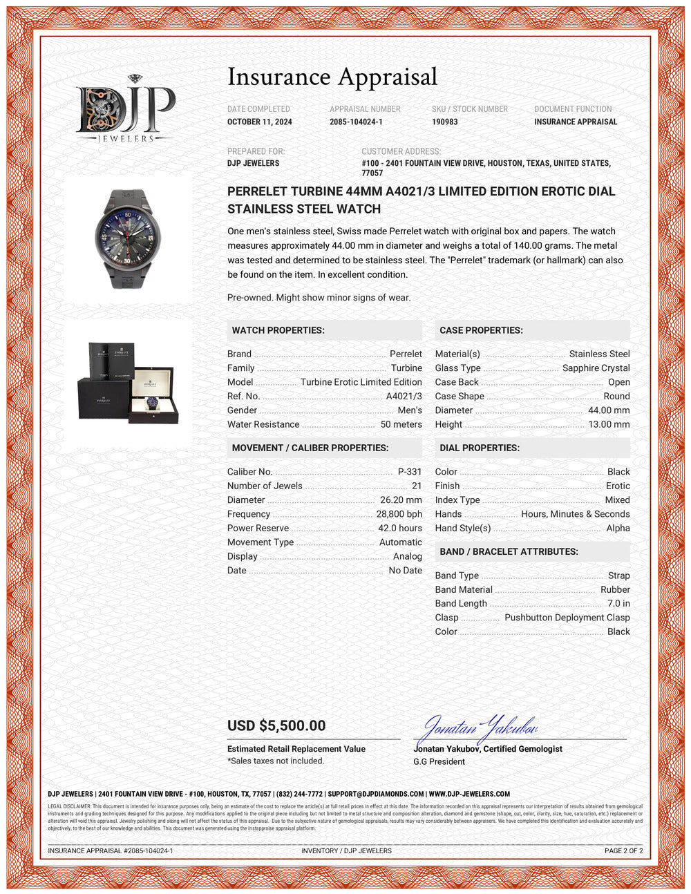 Perrelet Turbine 44MM A4021/3 Limited Edition Erotic Dial Stainless Steel Watch