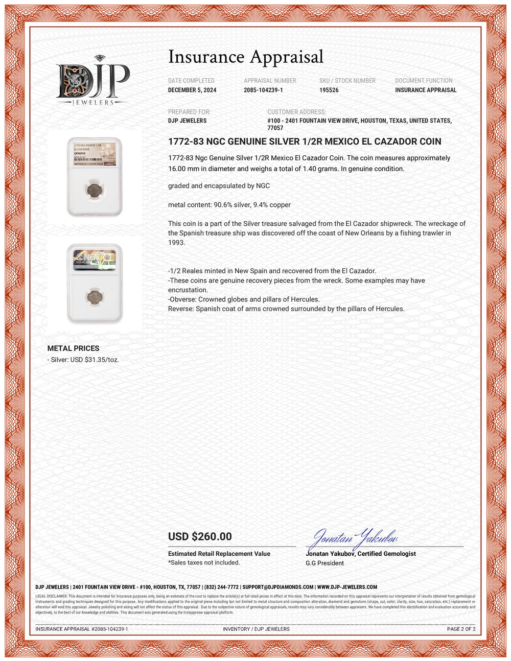 1772-83 NGC Genuine Silver 1/2R Mexico El Cazador Coin