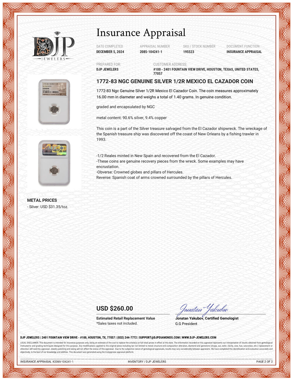 1772-83 NGC Genuine Silver 1/2R Mexico El Cazador Coin