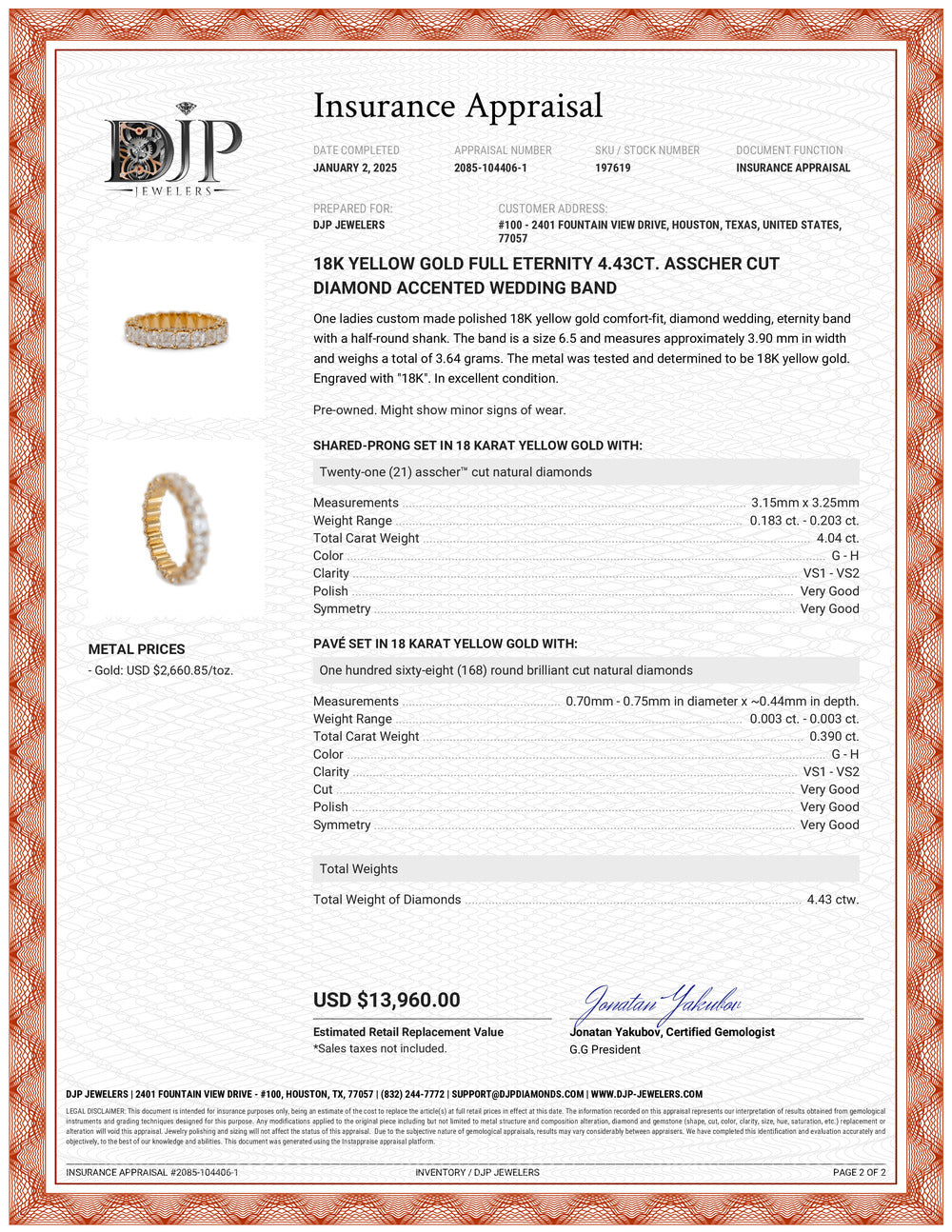 18K Yellow Gold Full Eternity 4.43ct. Asscher Cut Diamond Accented Wedding Band