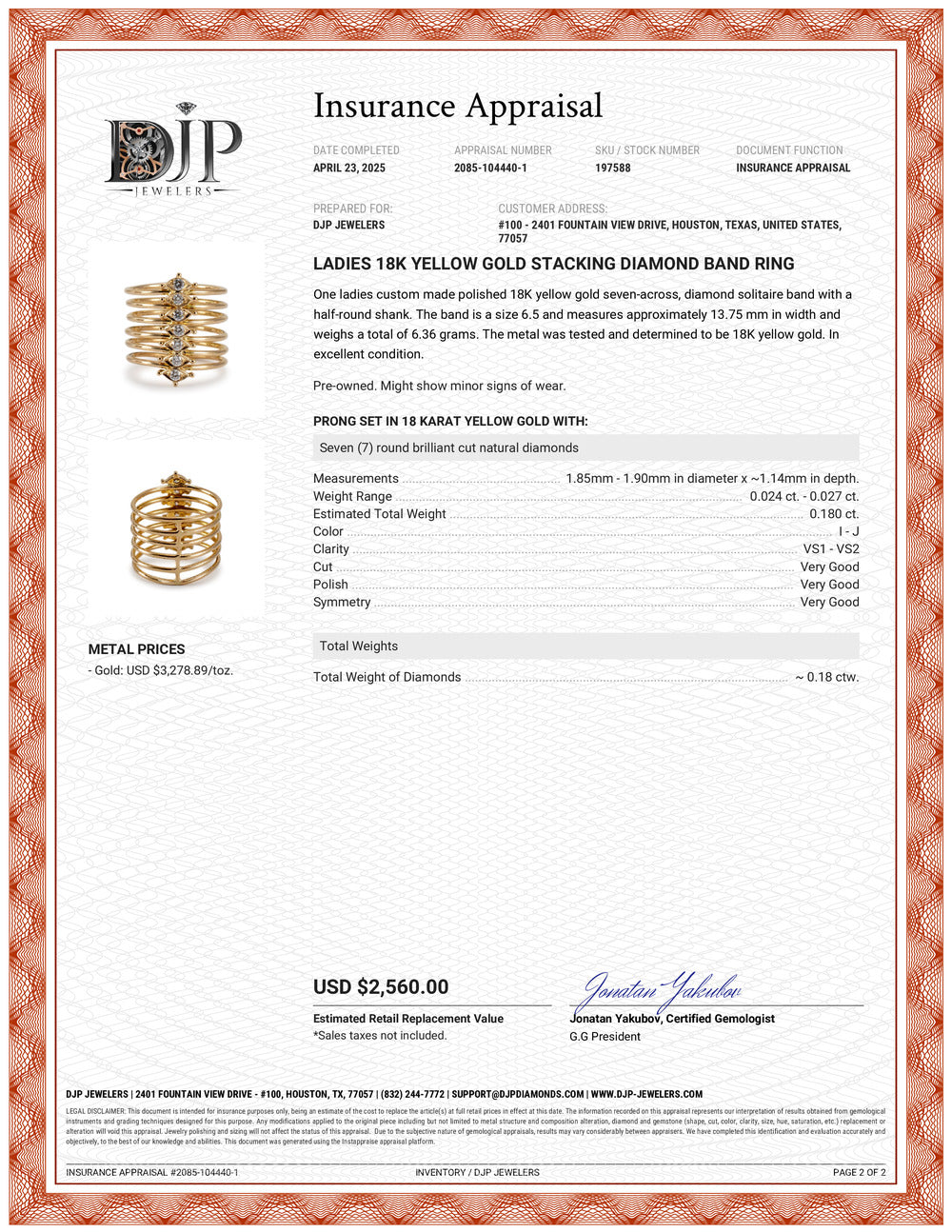 Ladies 18K Yellow Gold Stacking Diamond Band Ring