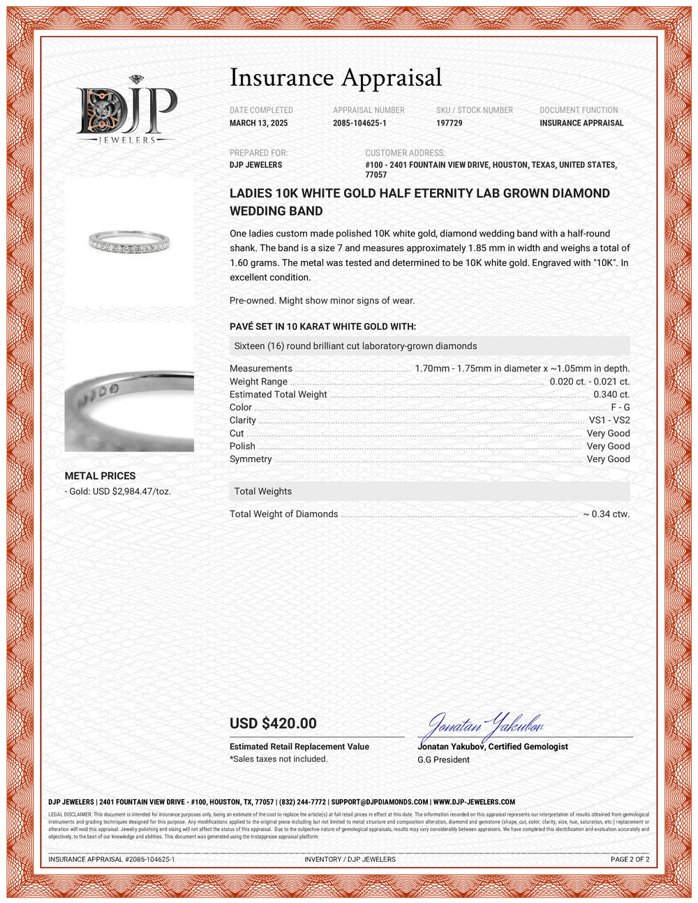 Ladies 10K White Gold Half Eternity Lab Grown Diamond Wedding Band