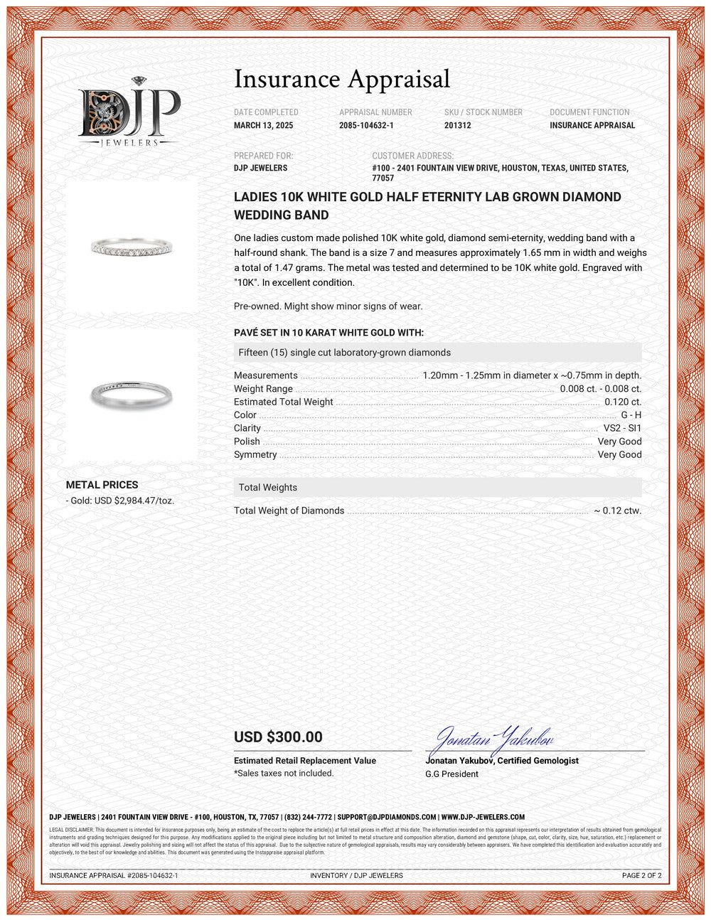 Ladies 10K White Gold Half Eternity Lab Grown Diamond Wedding Band