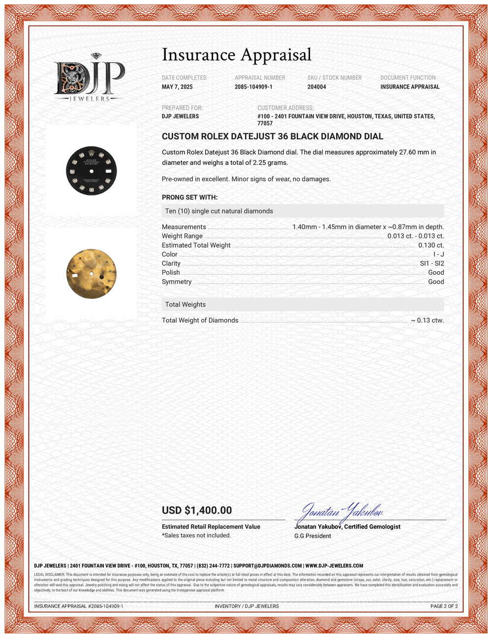 Custom Rolex Datejust 36 Black Diamond Dial
