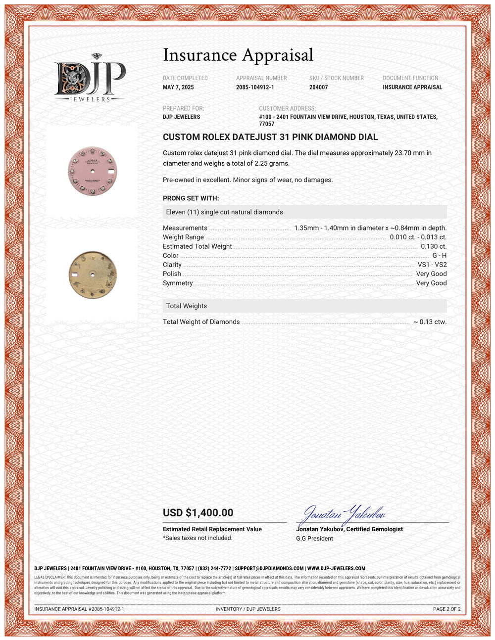 Custom Rolex Datejust 31 Pink Diamond Dial