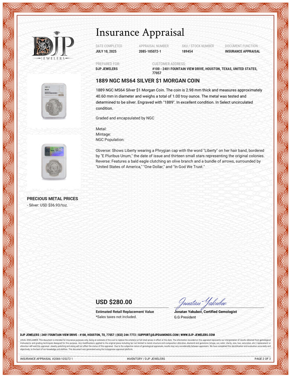 1889 NGC MS64 Silver $1 Morgan Coin
