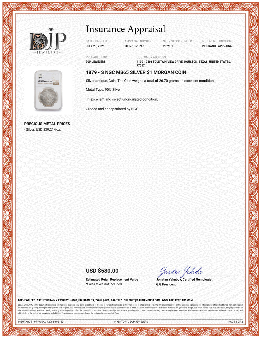 1879 - S NGC MS65 Silver $1 Morgan Coin
