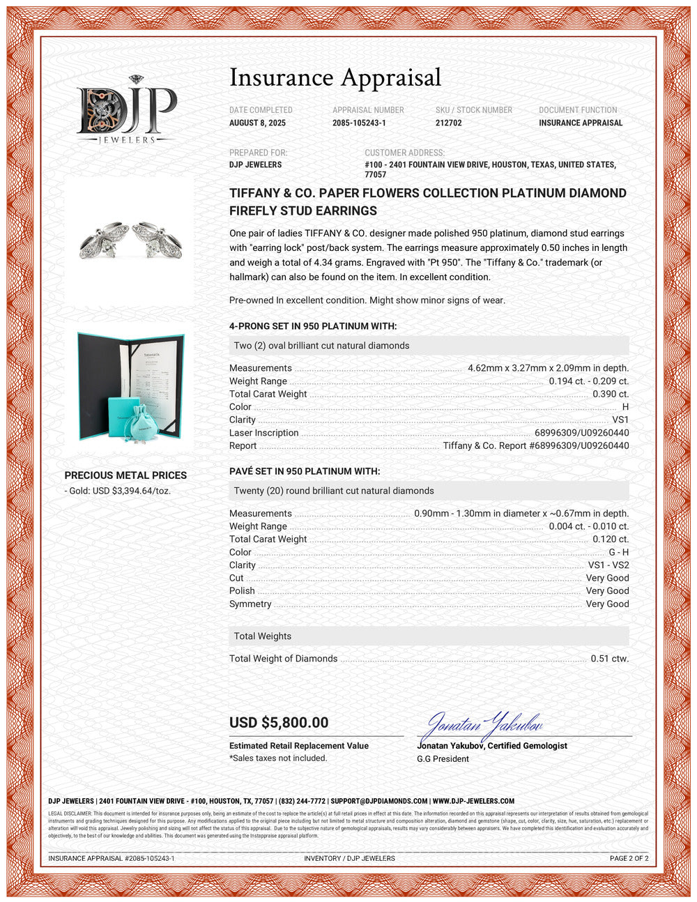 Tiffany & Co. Paper Flowers Collection Platinum Diamond Firefly Stud Earrings